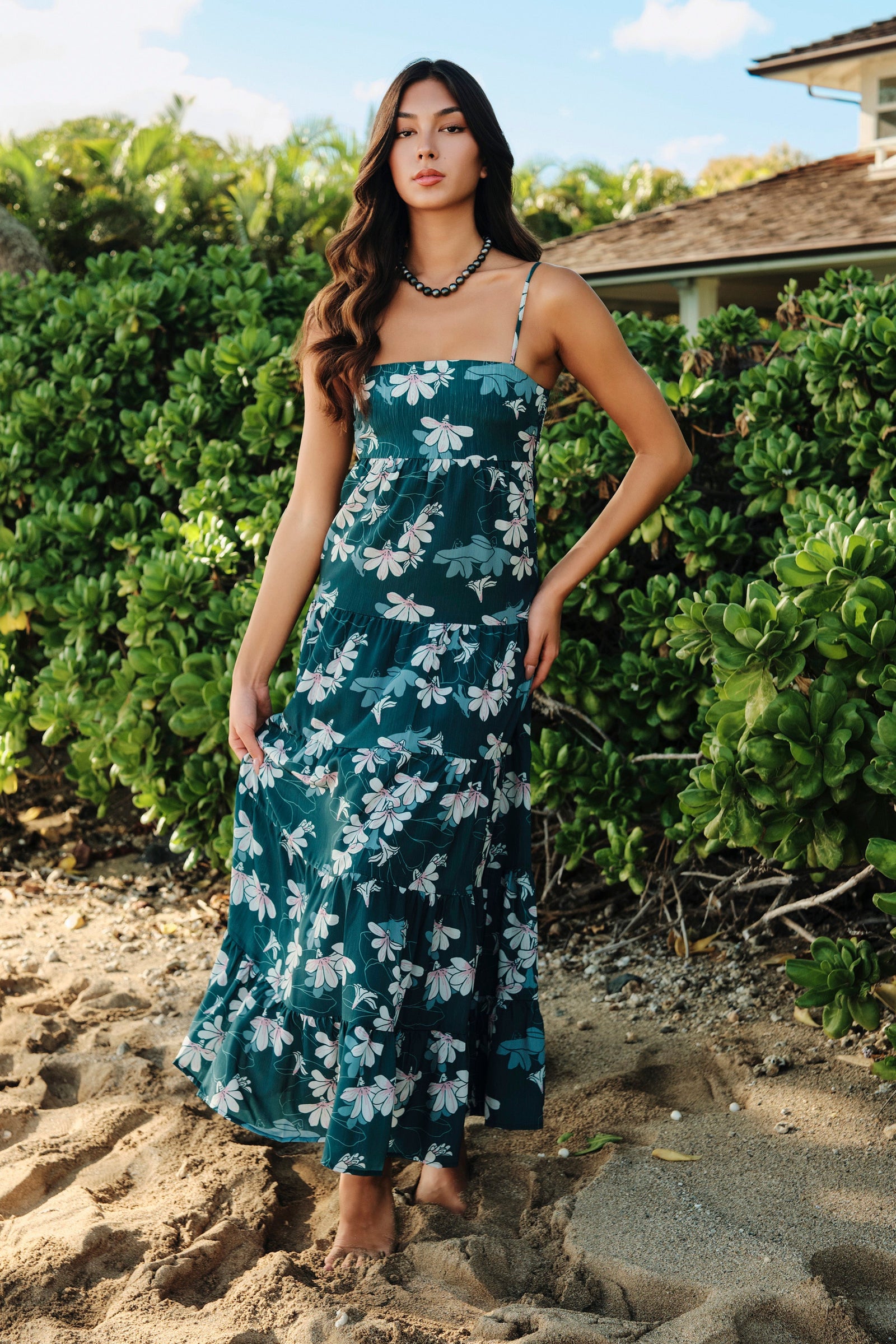 Kahulalea - Tiered Maxi Noenoe - Emerald Naupaka - Front View