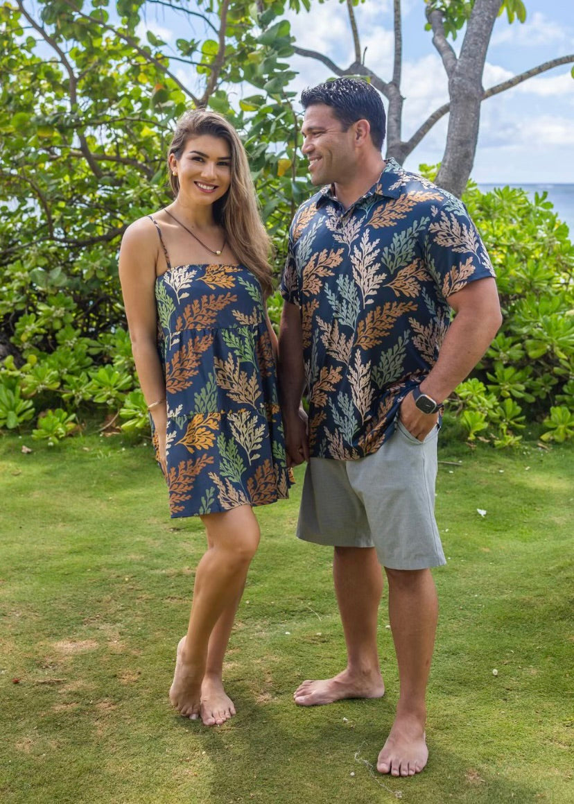 Women&#39;s Dress Kawai in Fall Blue Pala’ā - Front View | Kahulaleʻa
