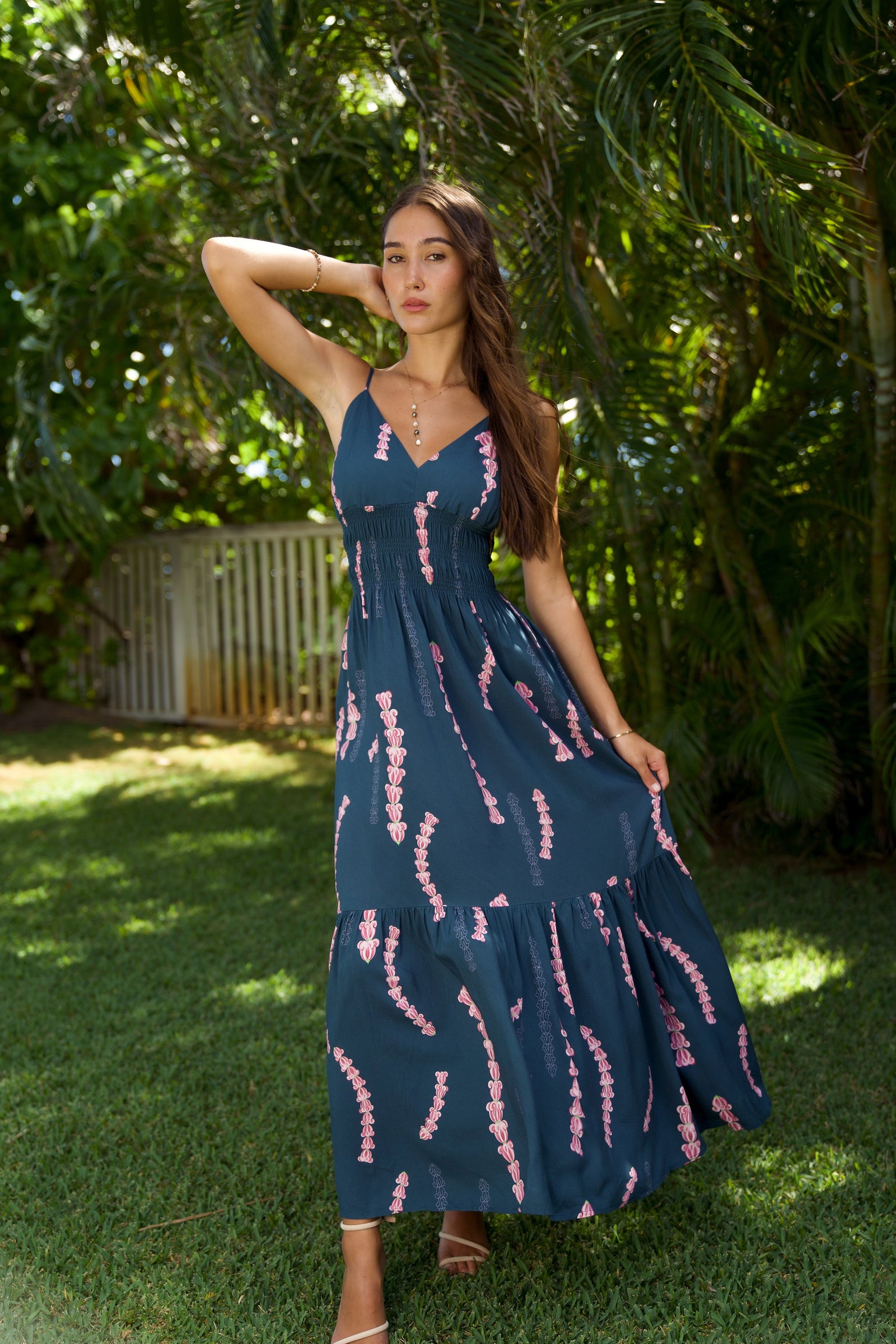 Dress Waiʻehu Deep Blue Lei Pua Kalaunu