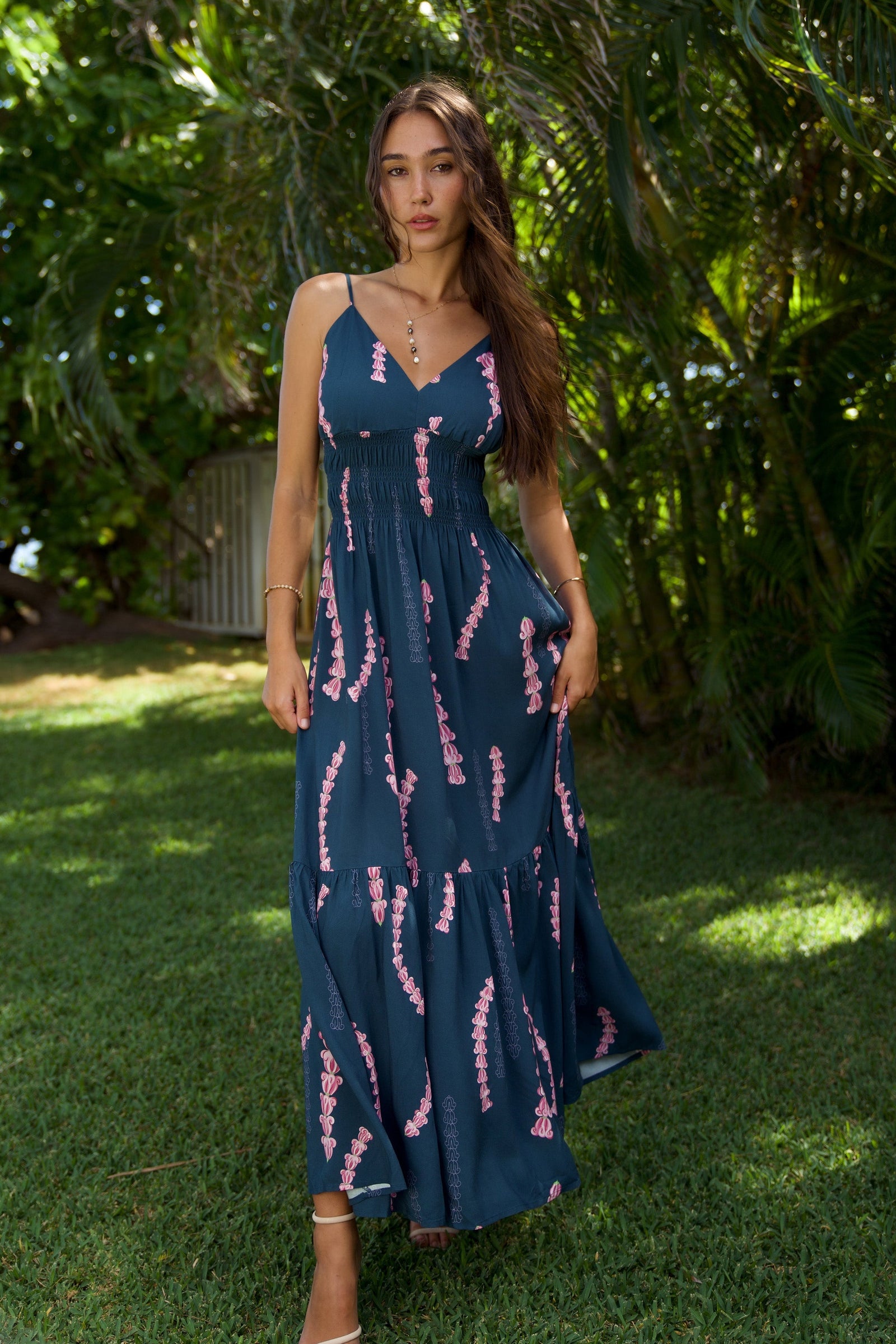 Dress Waiʻehu Deep Blue Lei Pua Kalaunu