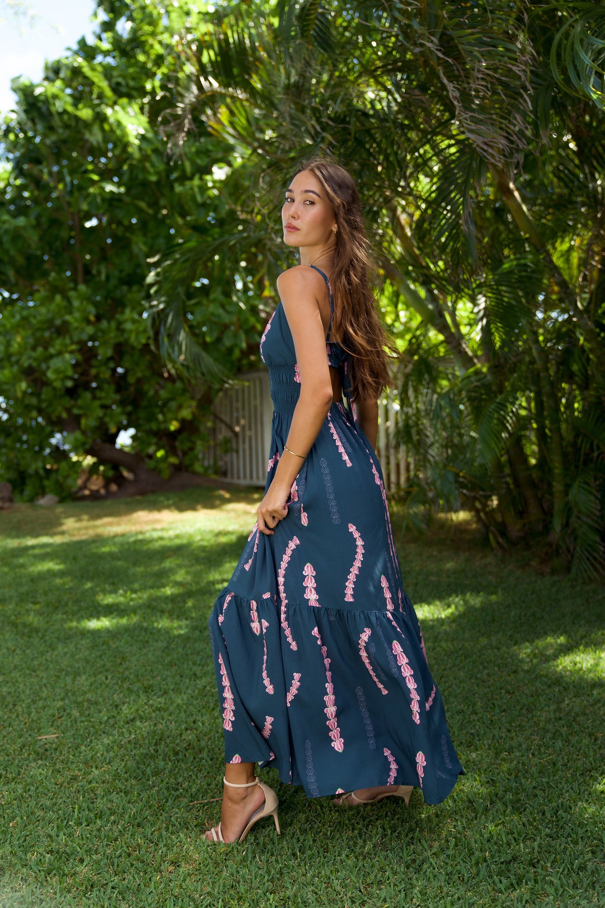 Dress Waiʻehu Deep Blue Lei Pua Kalaunu