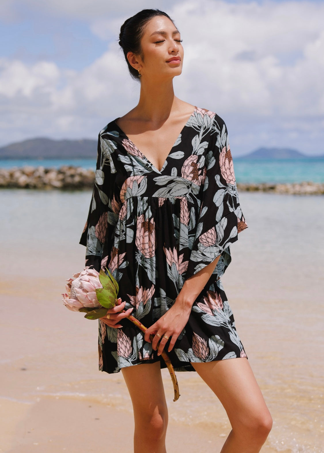 Women's Dress in Liko Protea - Front View | Kahulaleʻa