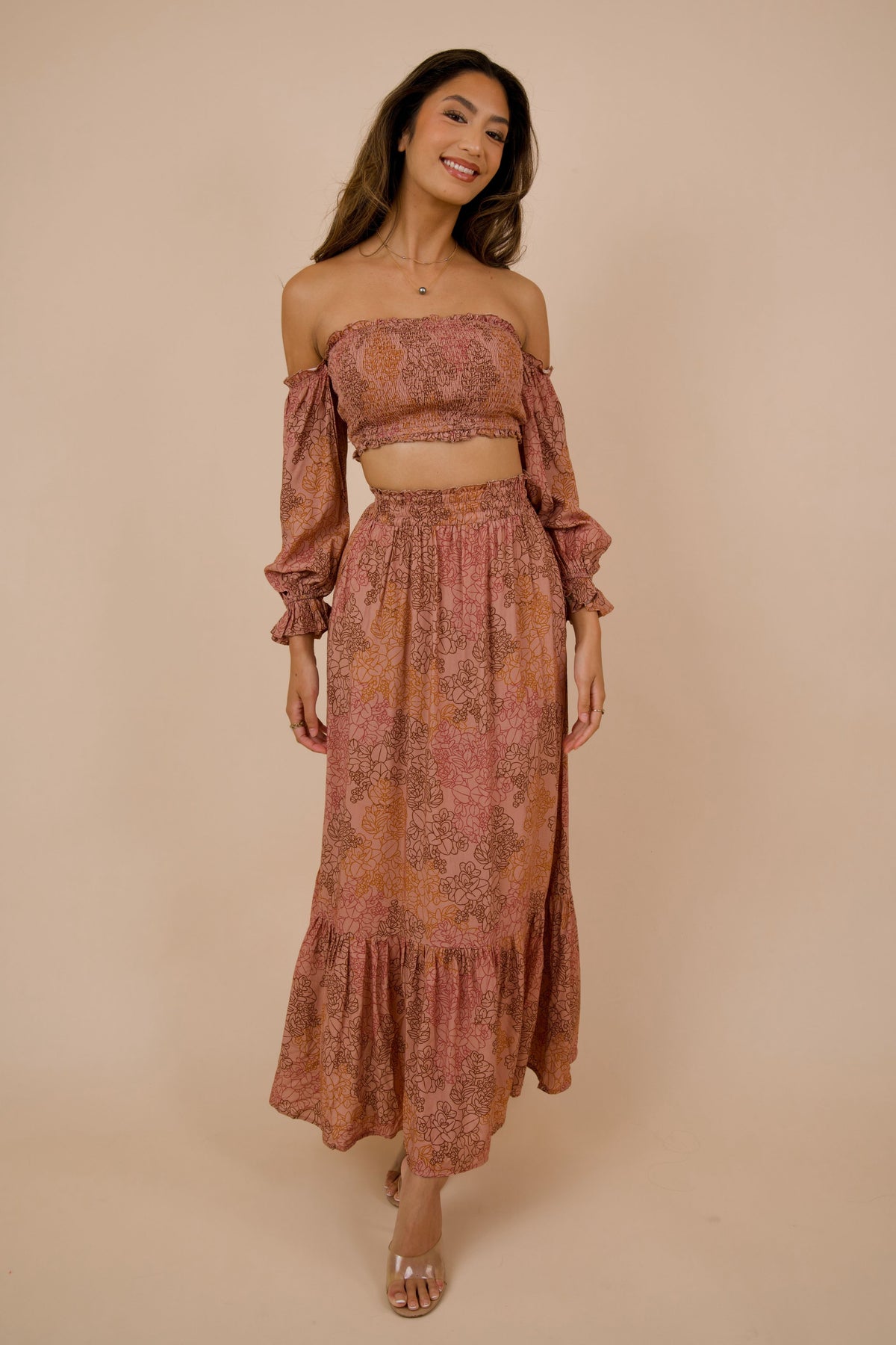 Women's Healani Skirt in Dusty Rose Liko - Front View | Kahulaleʻa