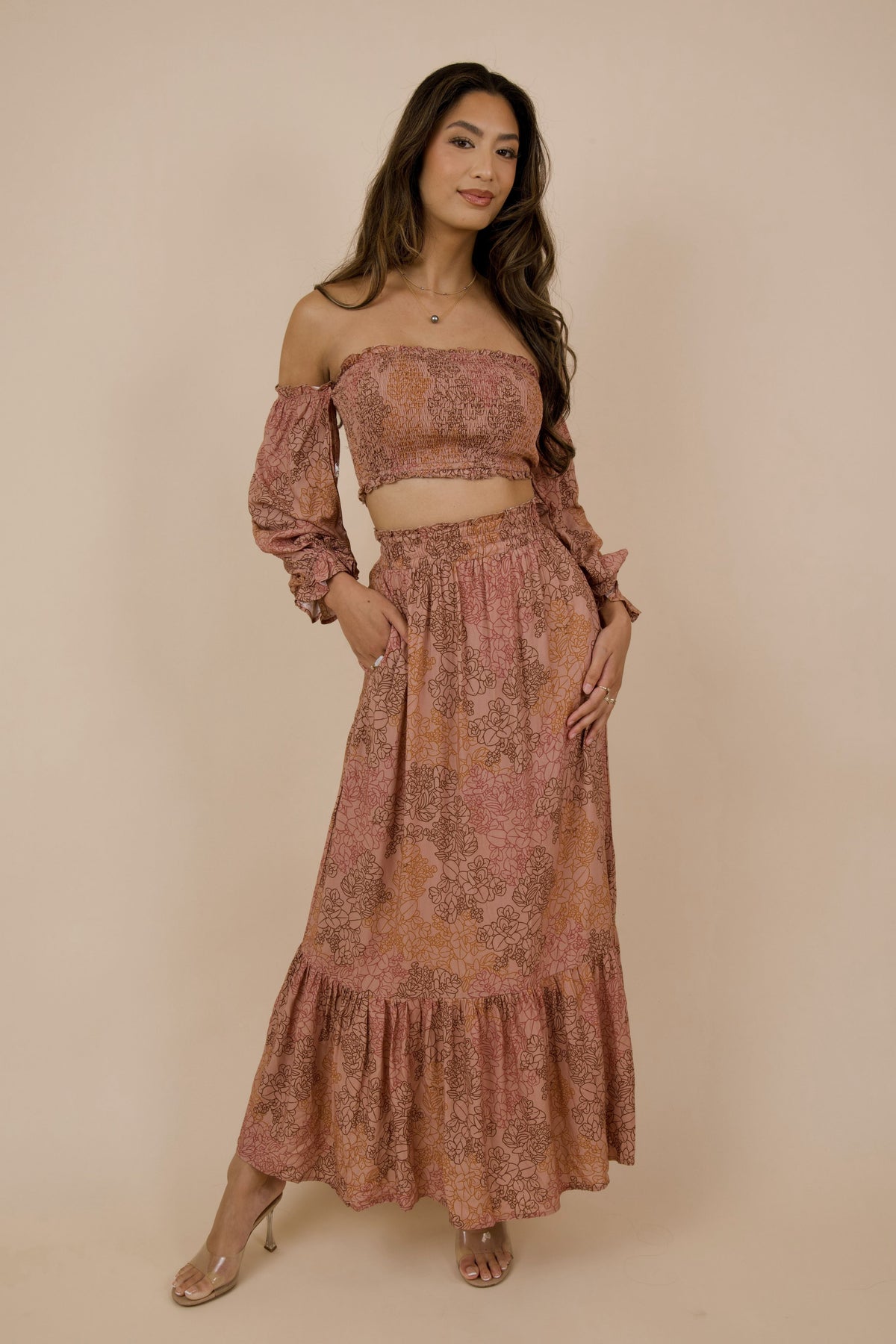 Women's Healani Skirt in Dusty Rose Liko - Front View | Kahulaleʻa
