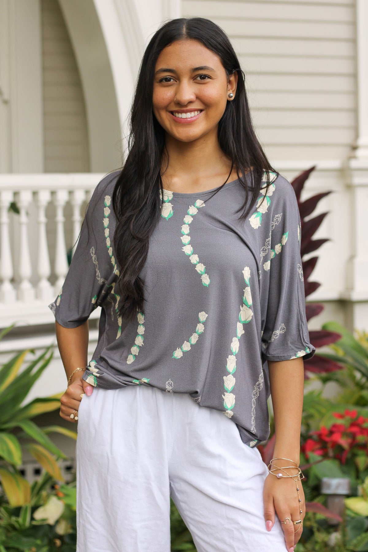 Women's Maile Top in Taupe Lei Loke - Front View | Kahulaleʻa
