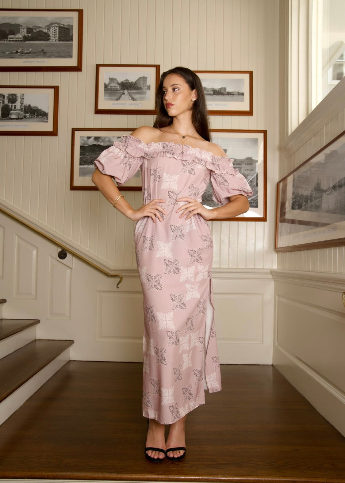 Women's Modern Mu‘u Dress in Rose Quilt - Front View | Kahulaleʻa
