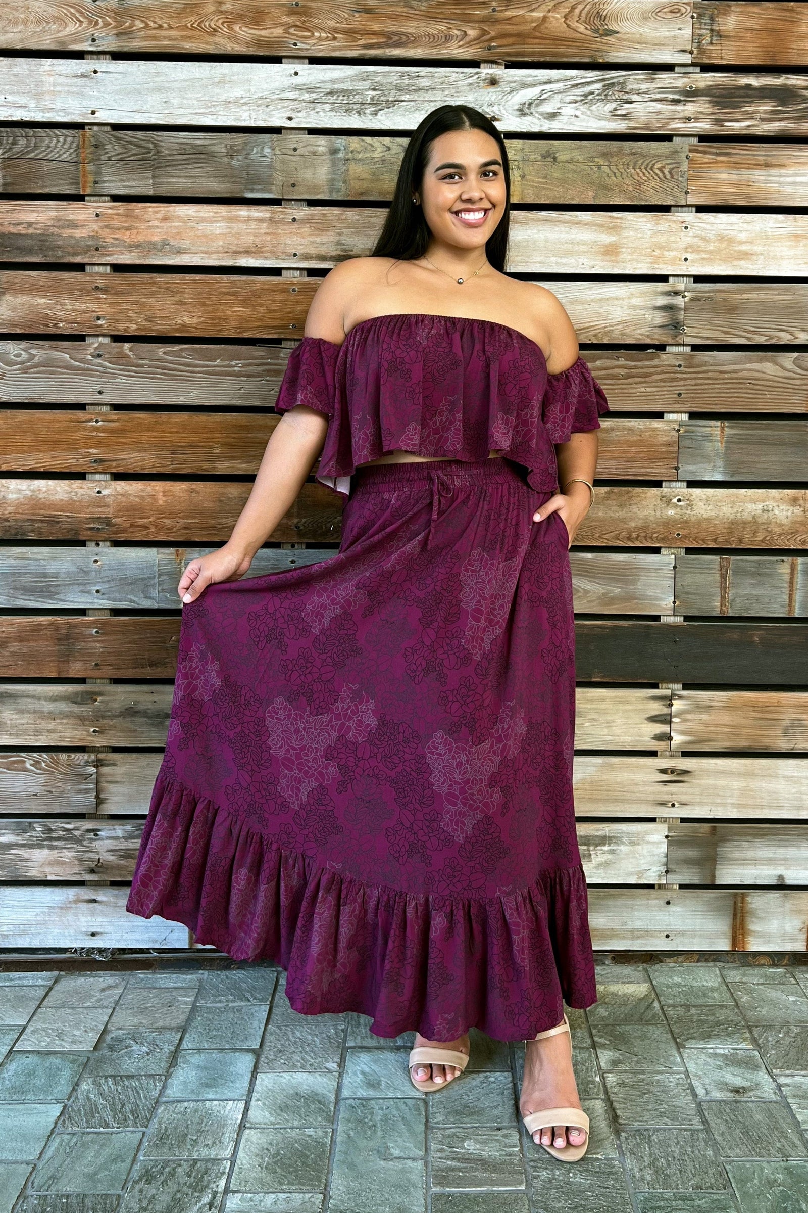 Women's Skirt & Top Set in Nainoa Violet Liko - Front View | Kahulaleʻa