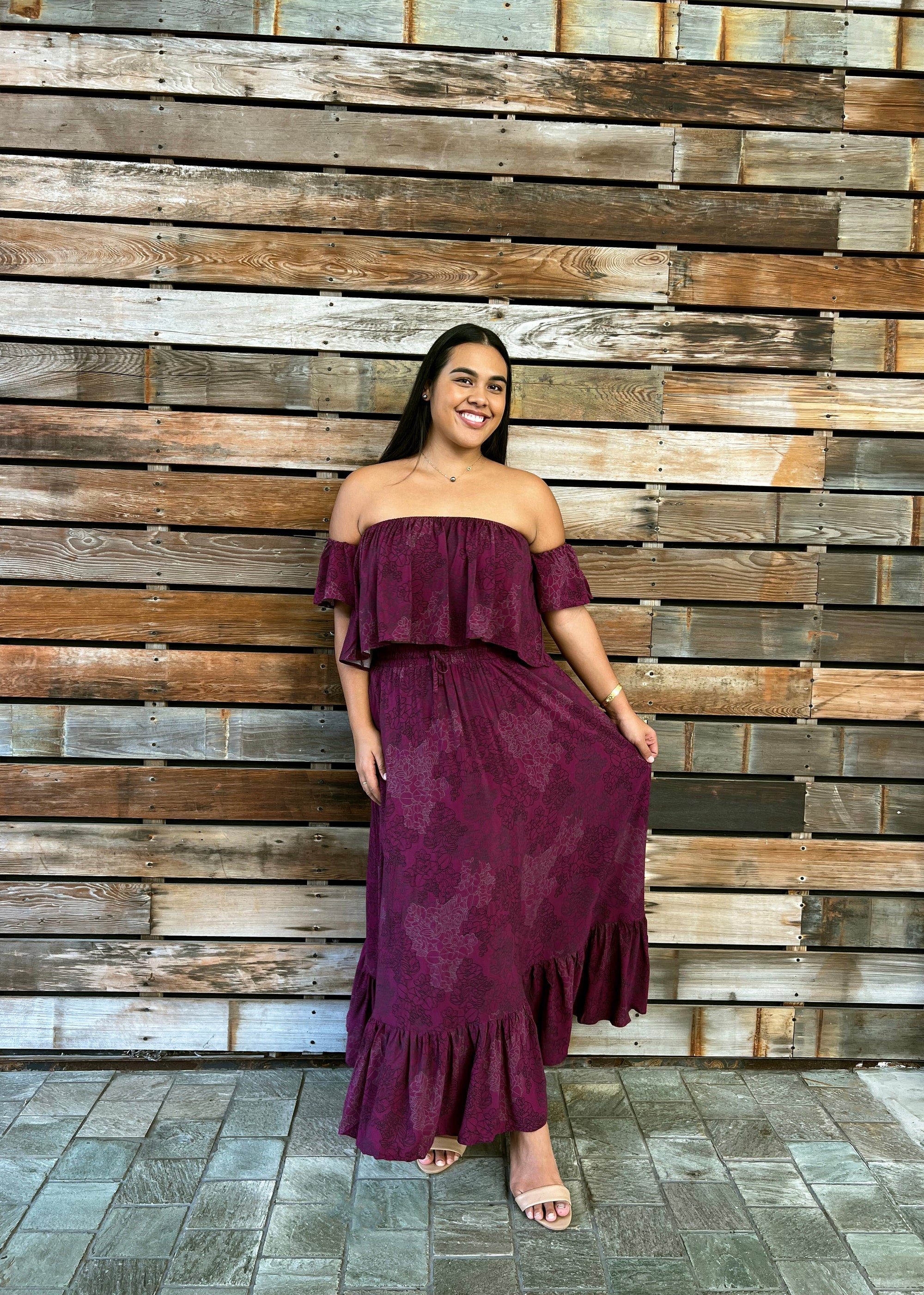 Women's Skirt & Top Set Nainoa in Violet Liko - Front View | Kahulaleʻa