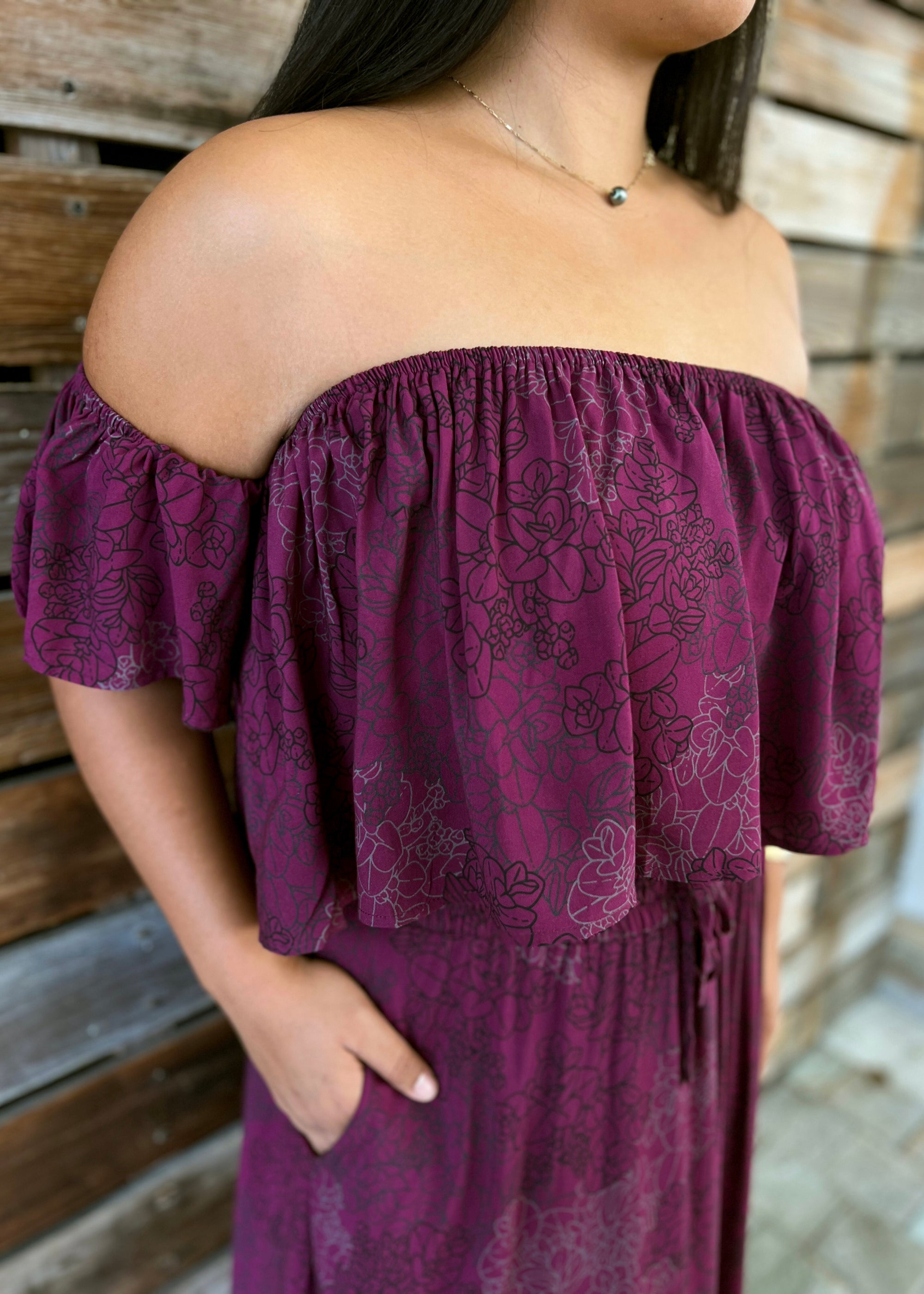 Women's Skirt & Top Set in Nainoa Violet Liko - Top Close Up | Kahulaleʻa