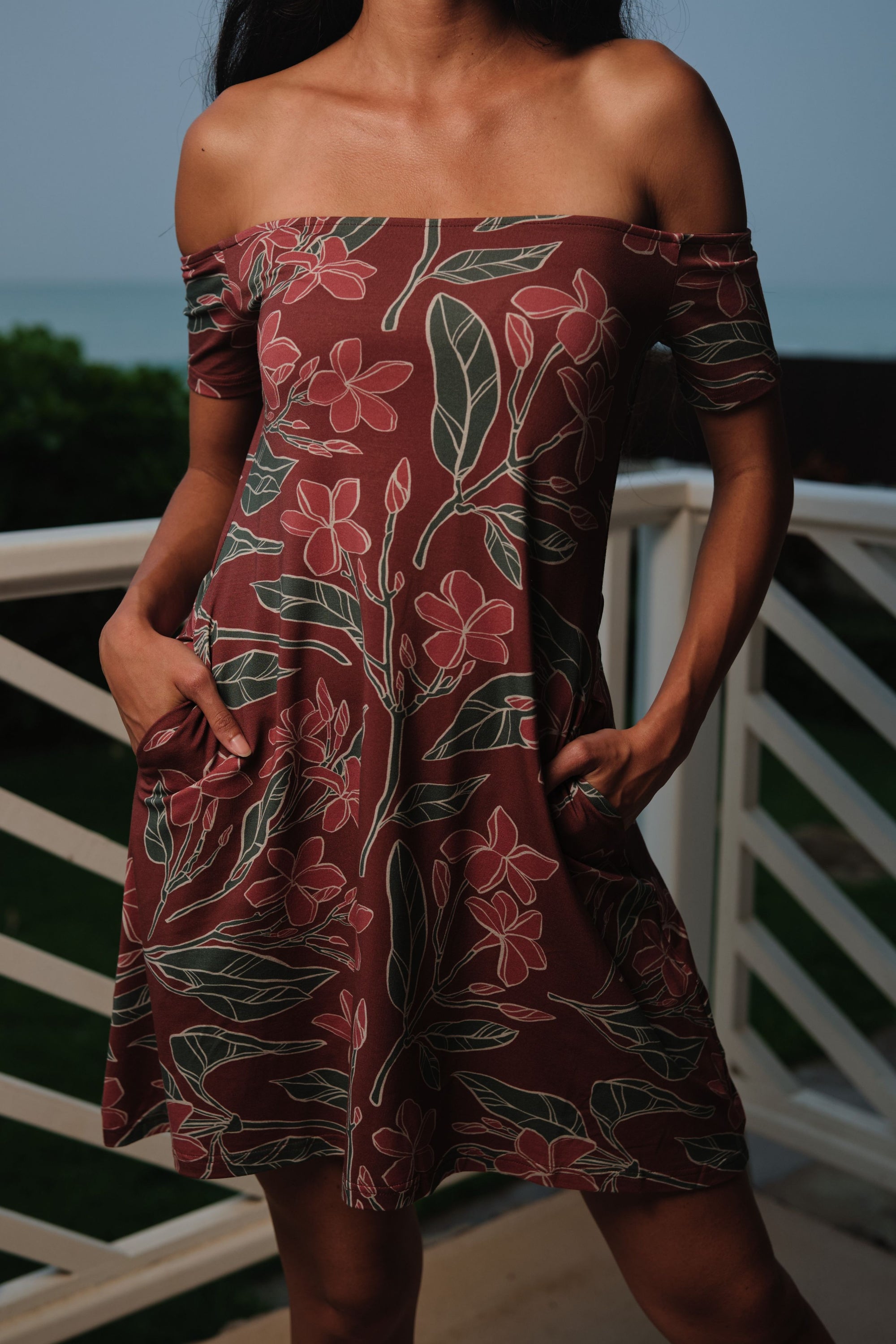 Dress Laule'a Burgundy Pua Melia