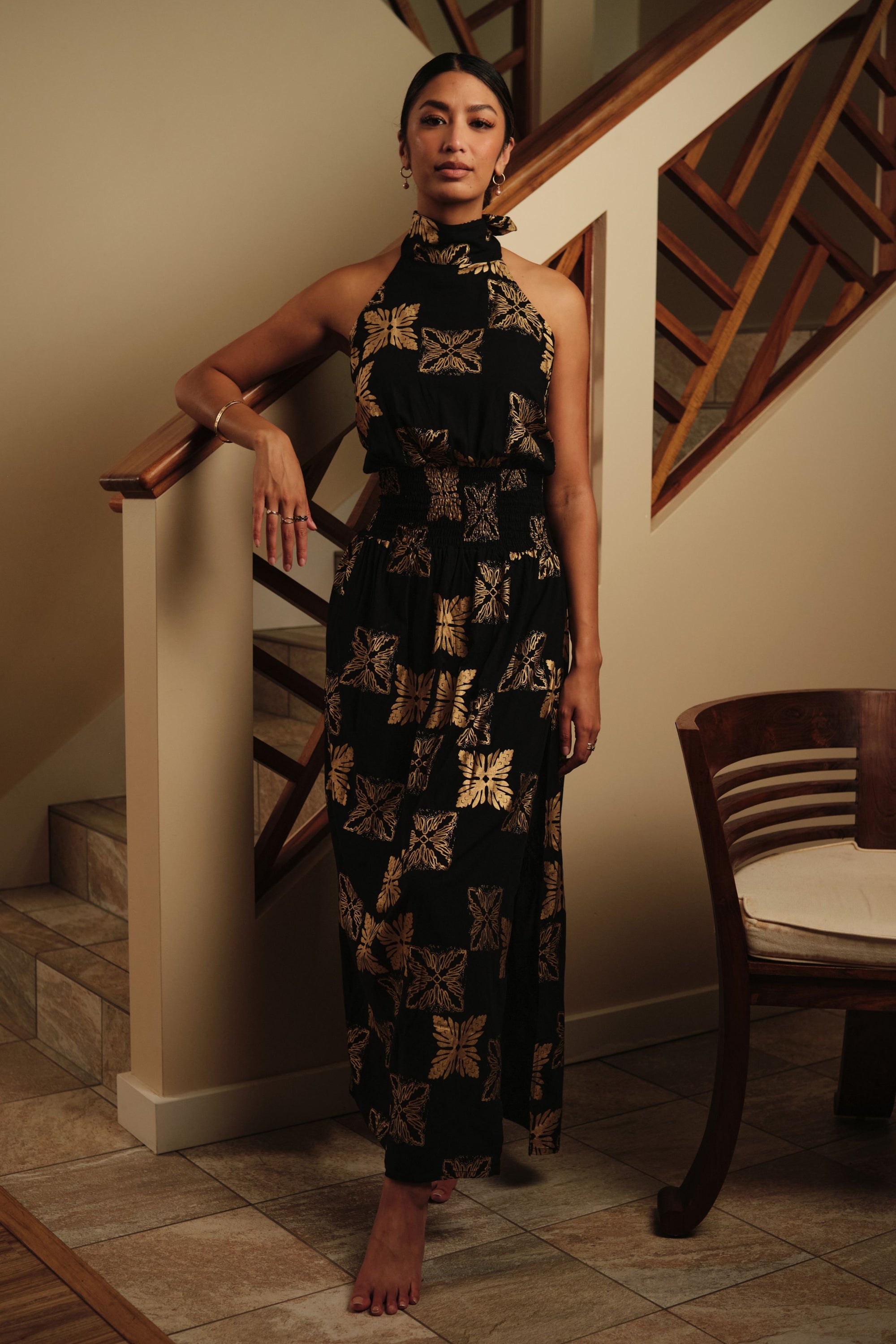 High Neck Maxi Black Gold Tūtū's Quilt