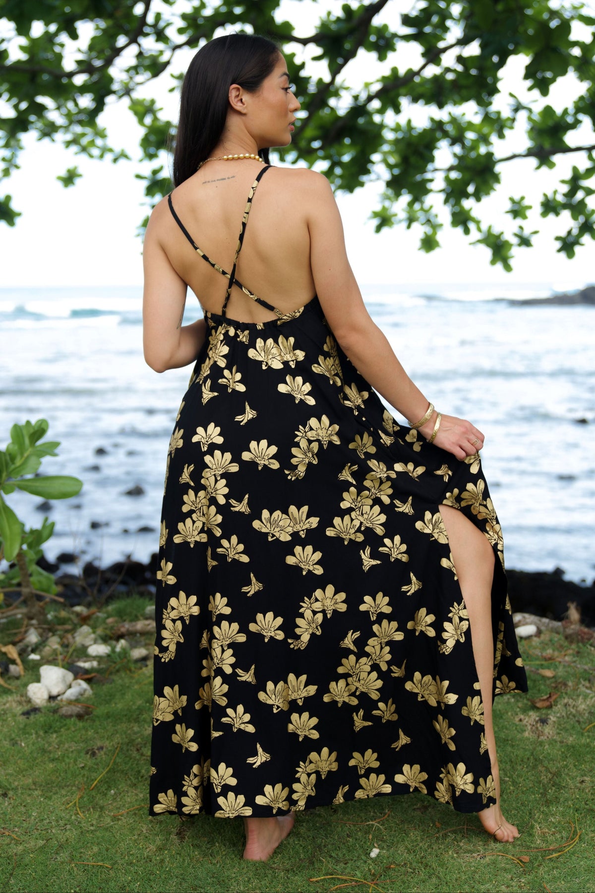 Dress Kuʻuipo Black Gold Naupaka