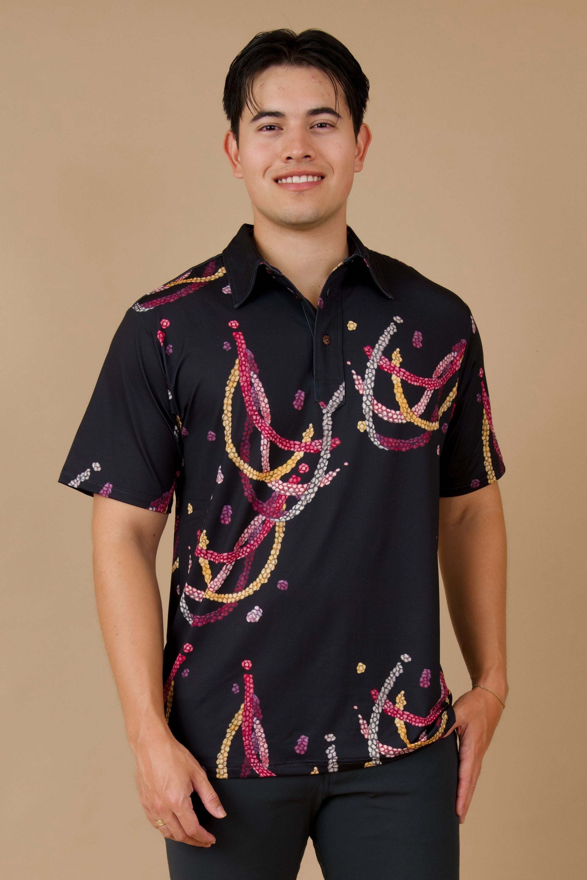 Men's Active Polo Shirt Black Lei Kahelelani