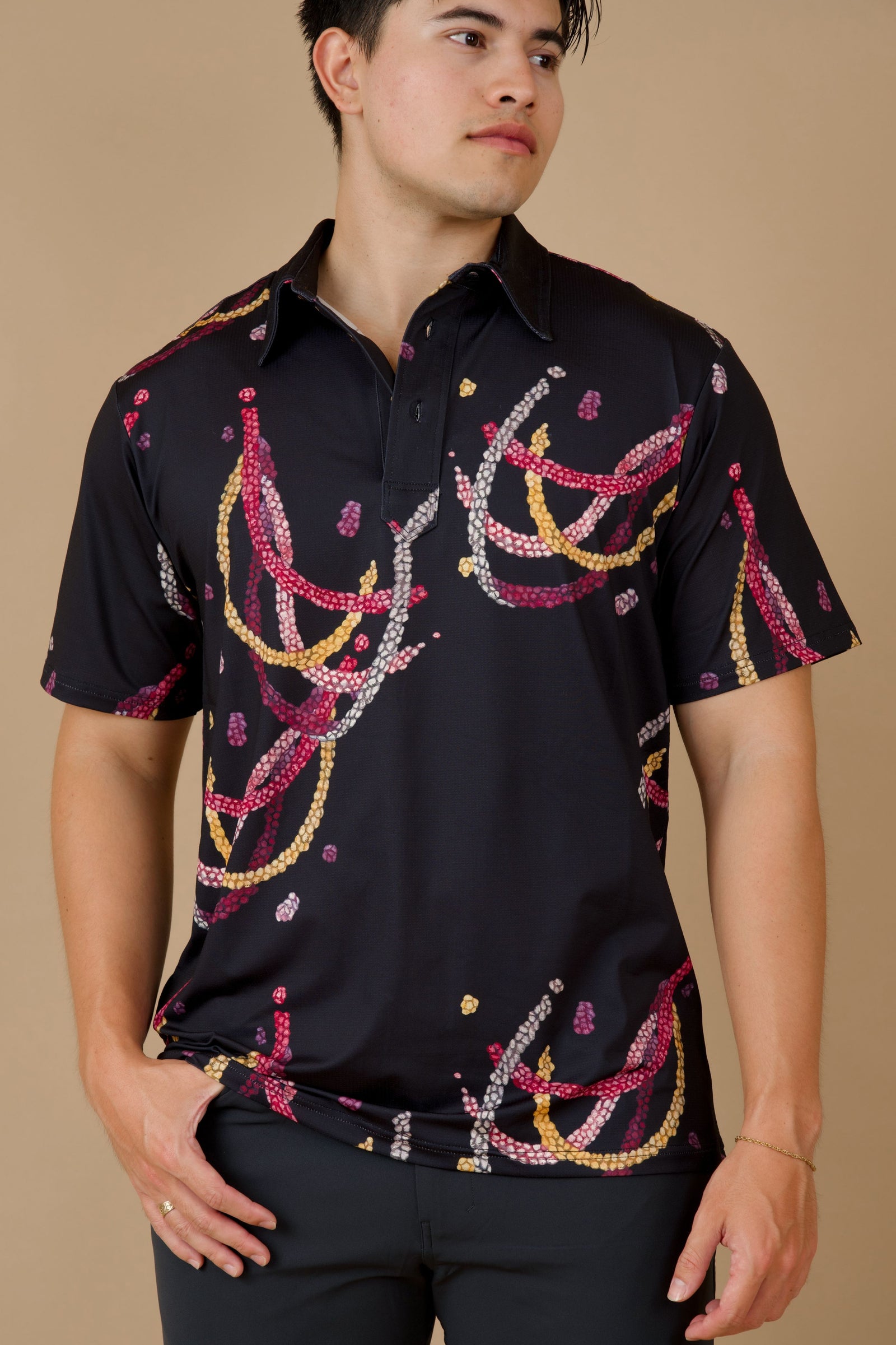 Men's Active Polo Shirt Black Lei Kahelelani