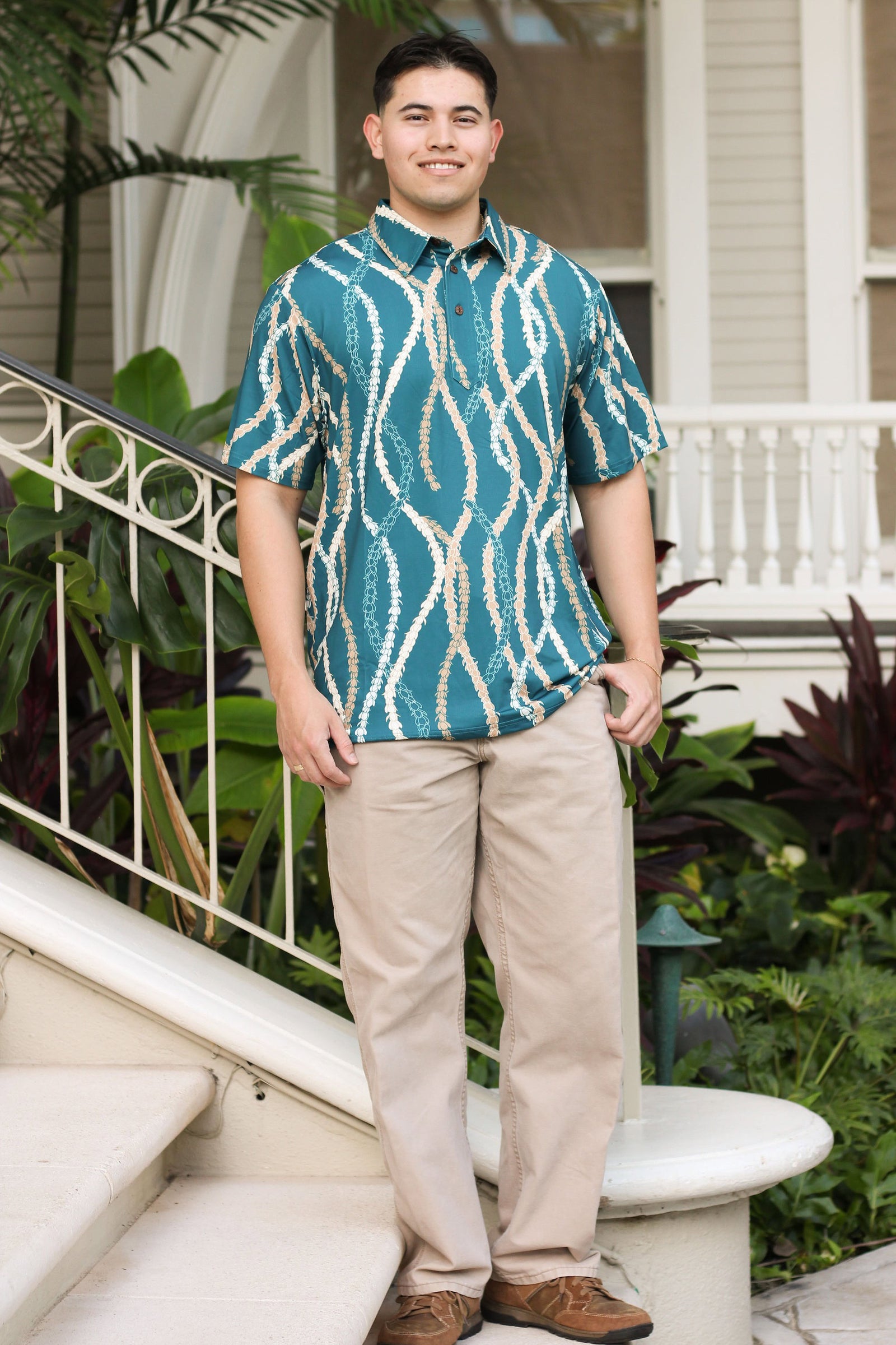 Men's Active Polo Shirt Teal Lei Hoʻomaikaʻi