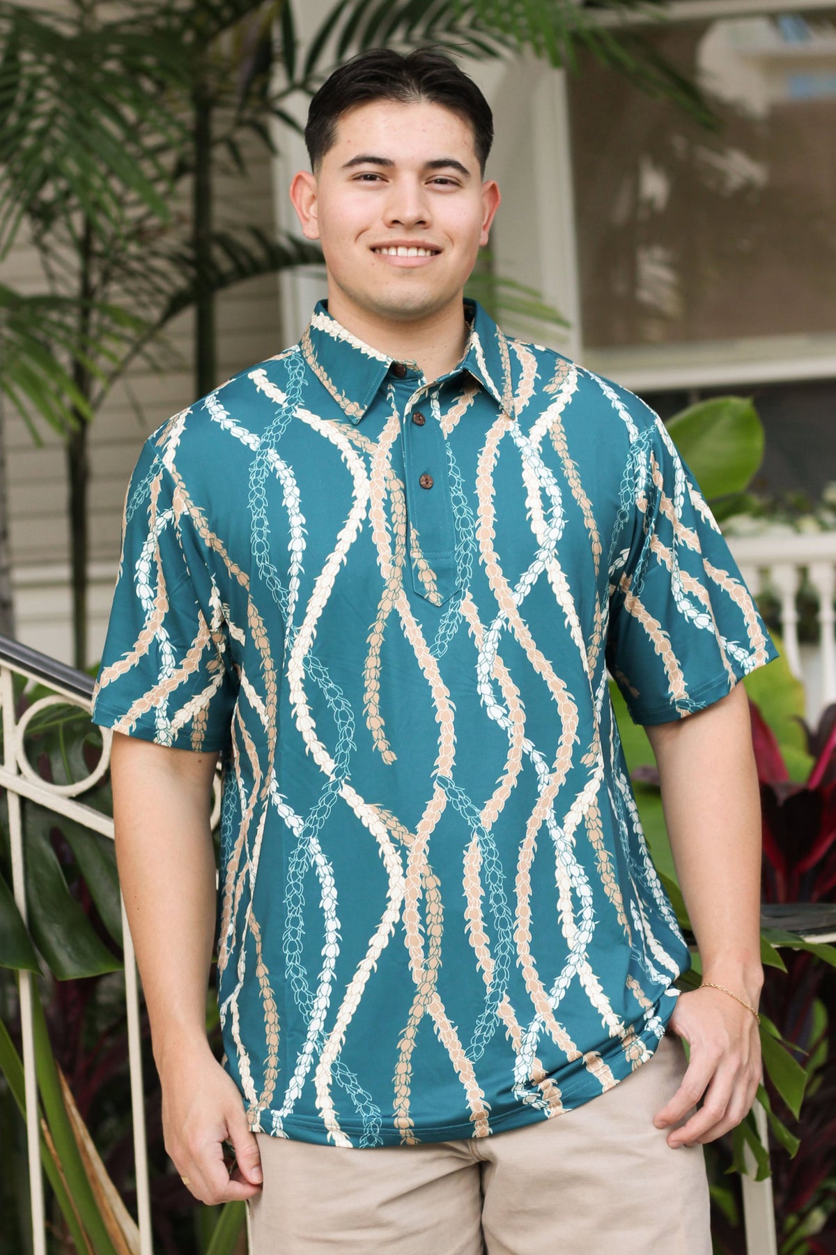 Men's Active Polo Shirt Teal Lei Hoʻomaikaʻi