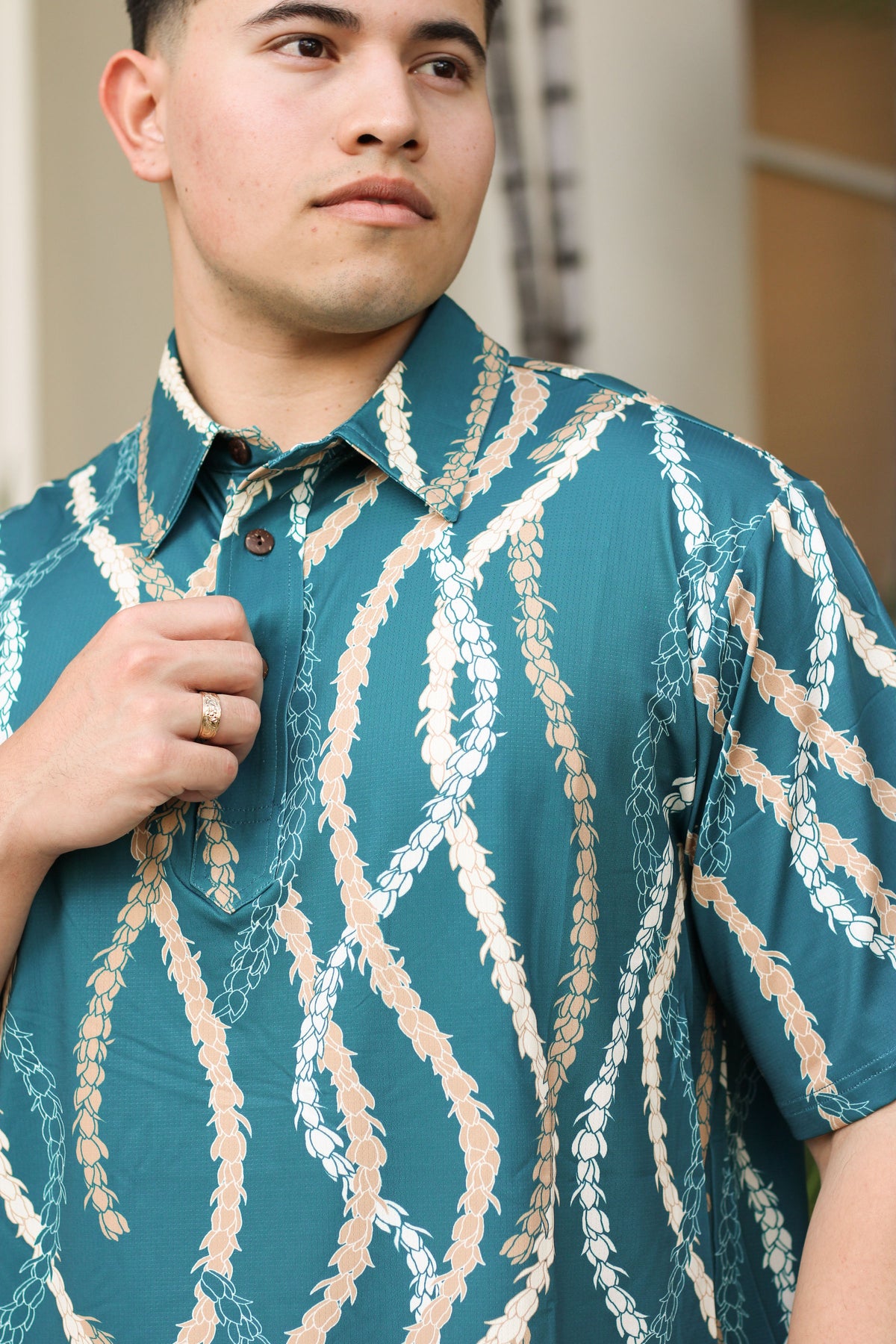 Men's Active Polo Shirt Teal Lei Hoʻomaikaʻi
