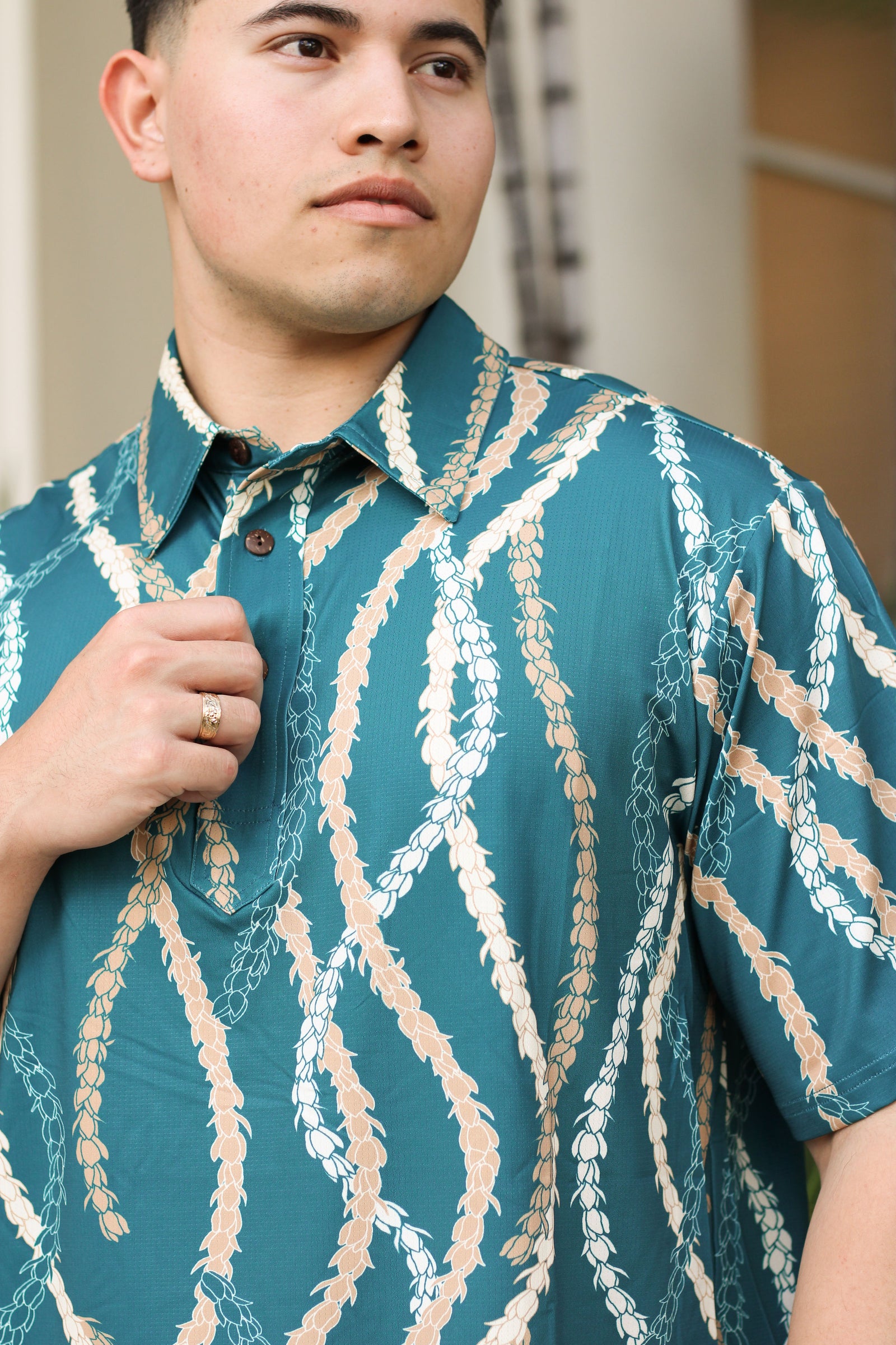 Men's Active Polo Shirt Teal Lei Hoʻomaikaʻi