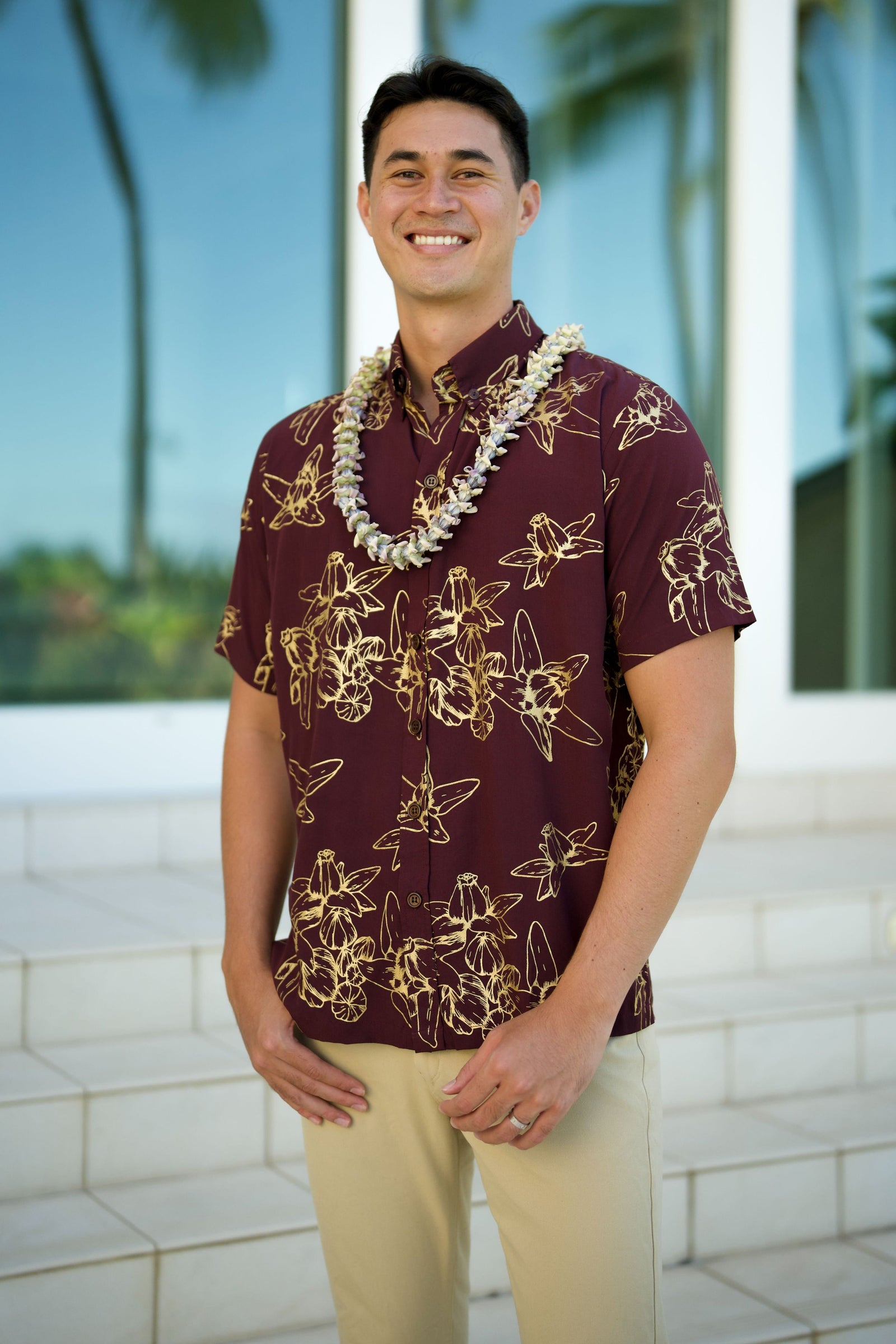 Men's Aloha Shirt Amethyst Gold Pua Kalaunu