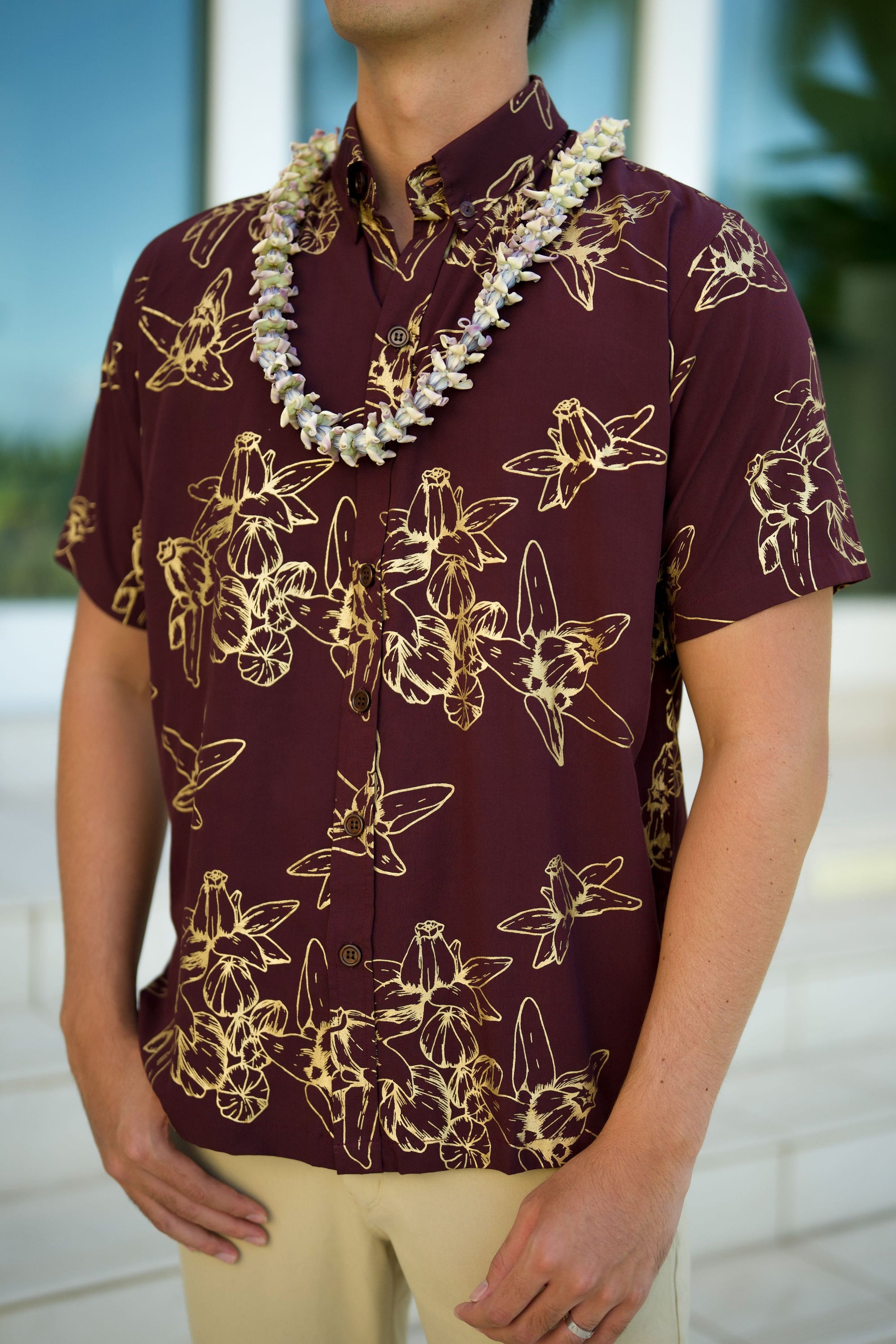 Men's Aloha Shirt Amethyst Gold Pua Kalaunu