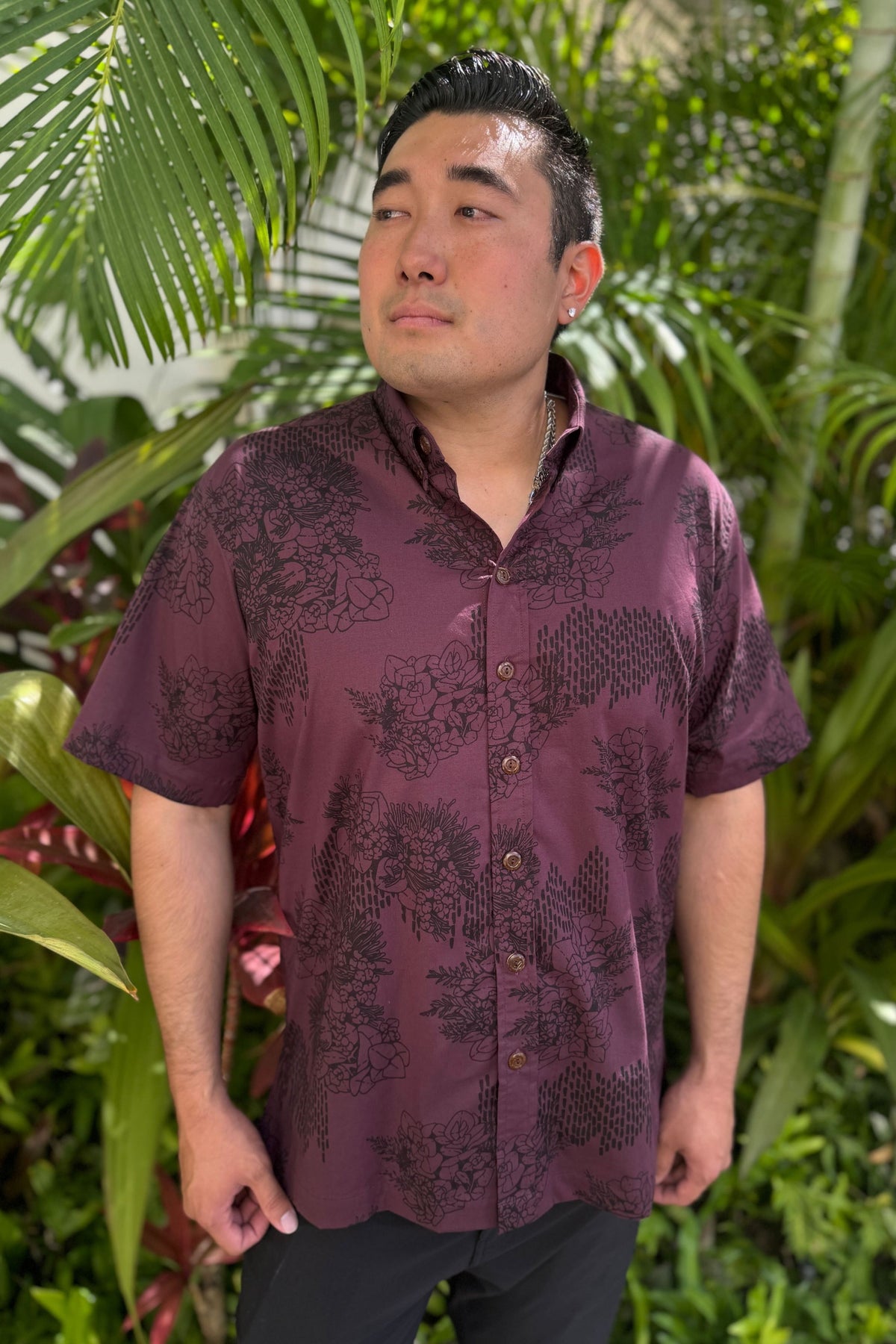 Men&#39;s Aloha Shirt Amethyst Ka Ua Moaniani Lehua O Puna