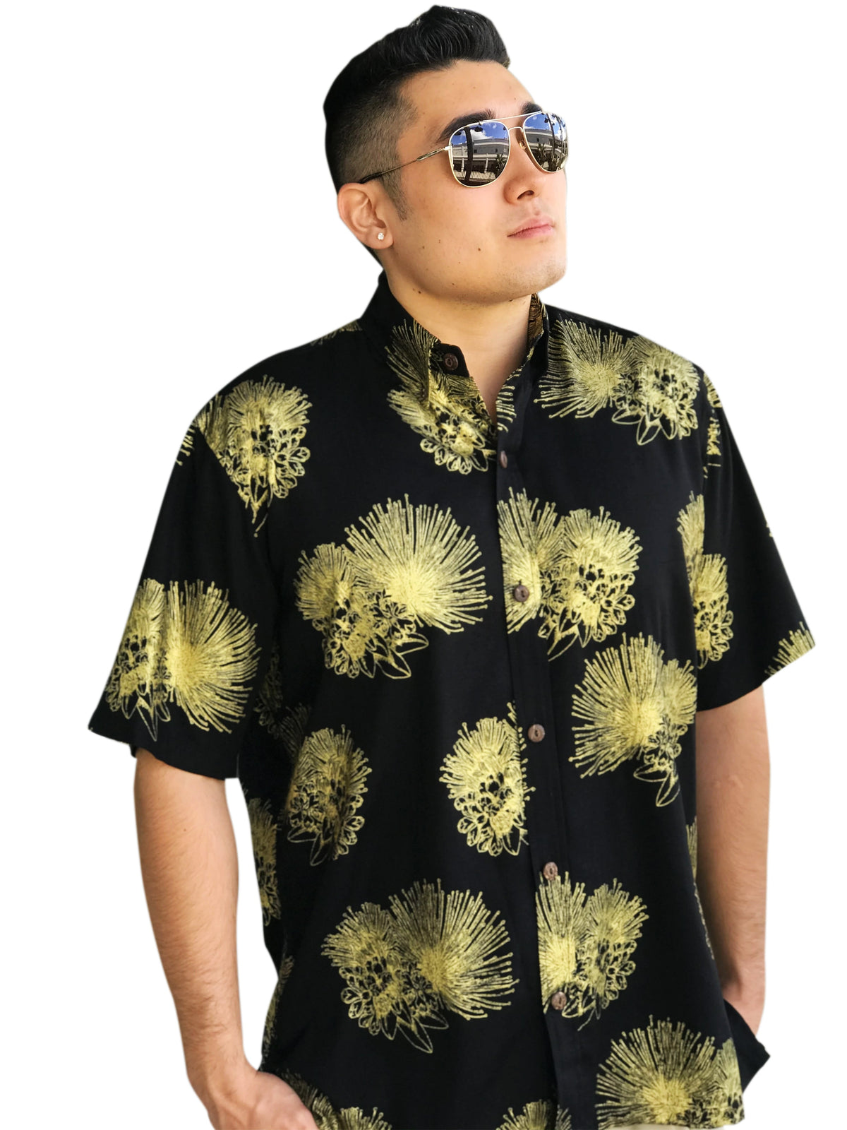 Men's Aloha Shirt Black Gold Hōpoelehuaopuna