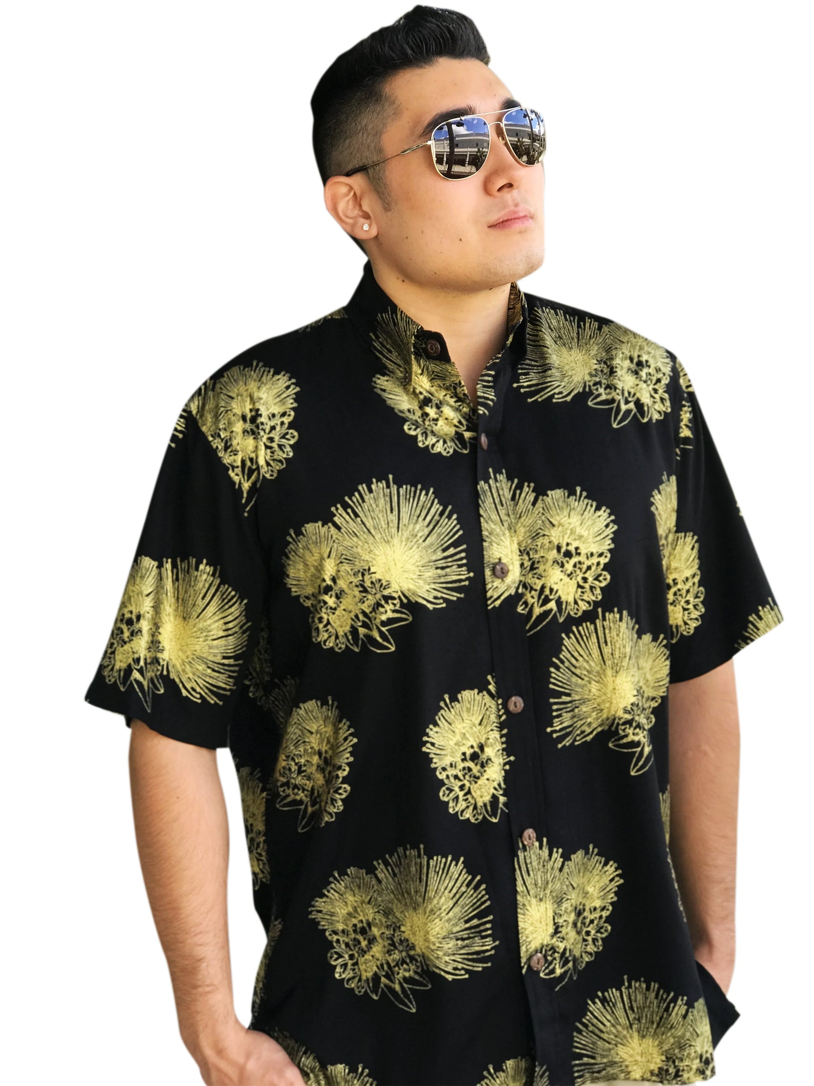 Men's Aloha Shirt Black Gold Hōpoelehuaopuna