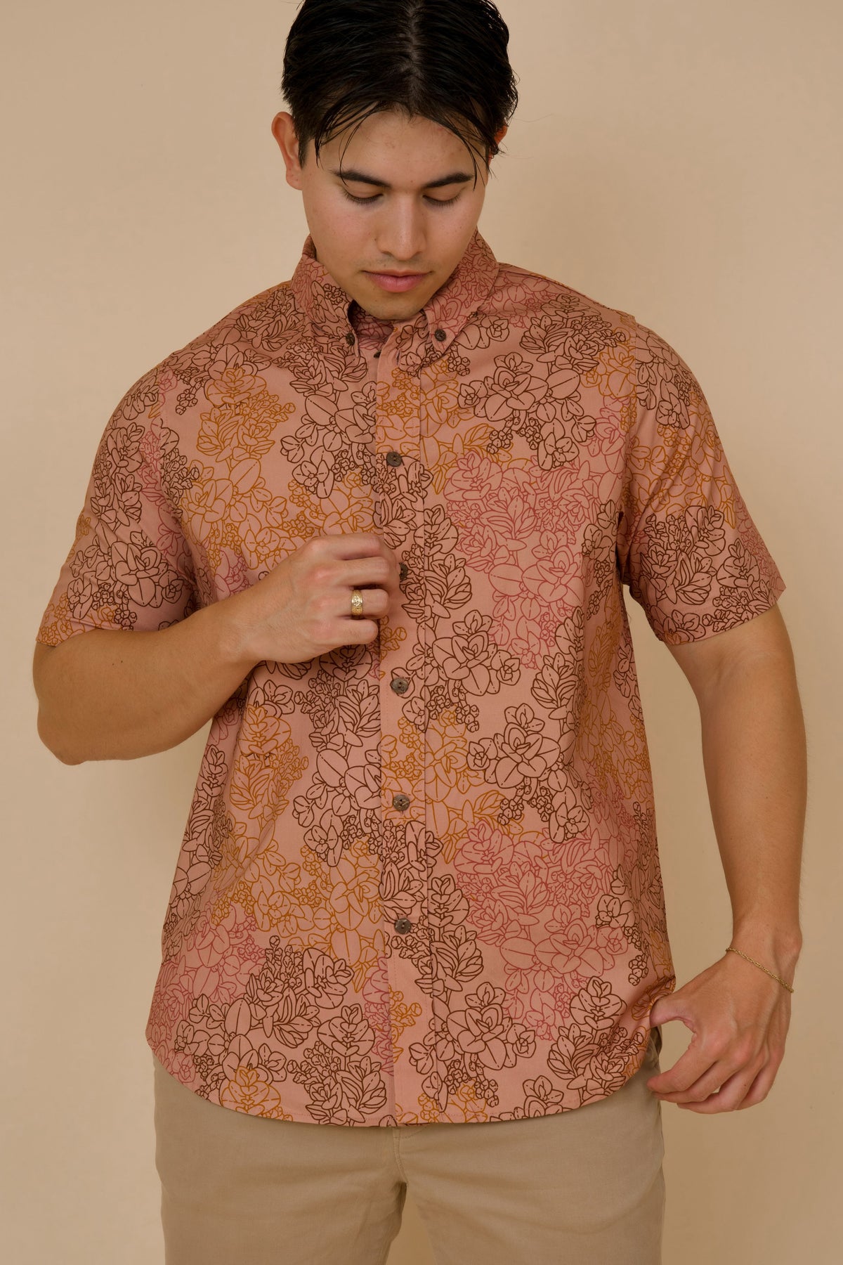 Men&#39;s Aloha Shirt Dusty Rose Liko
