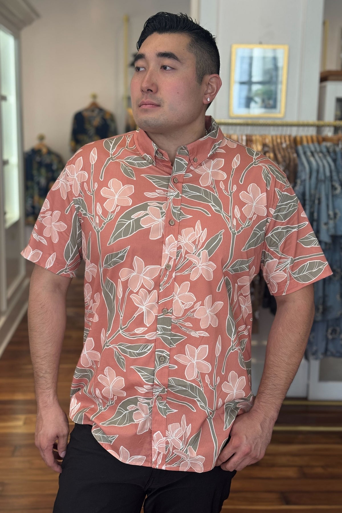 Men&#39;s Aloha Shirt Peach (Blush) Pua Melia