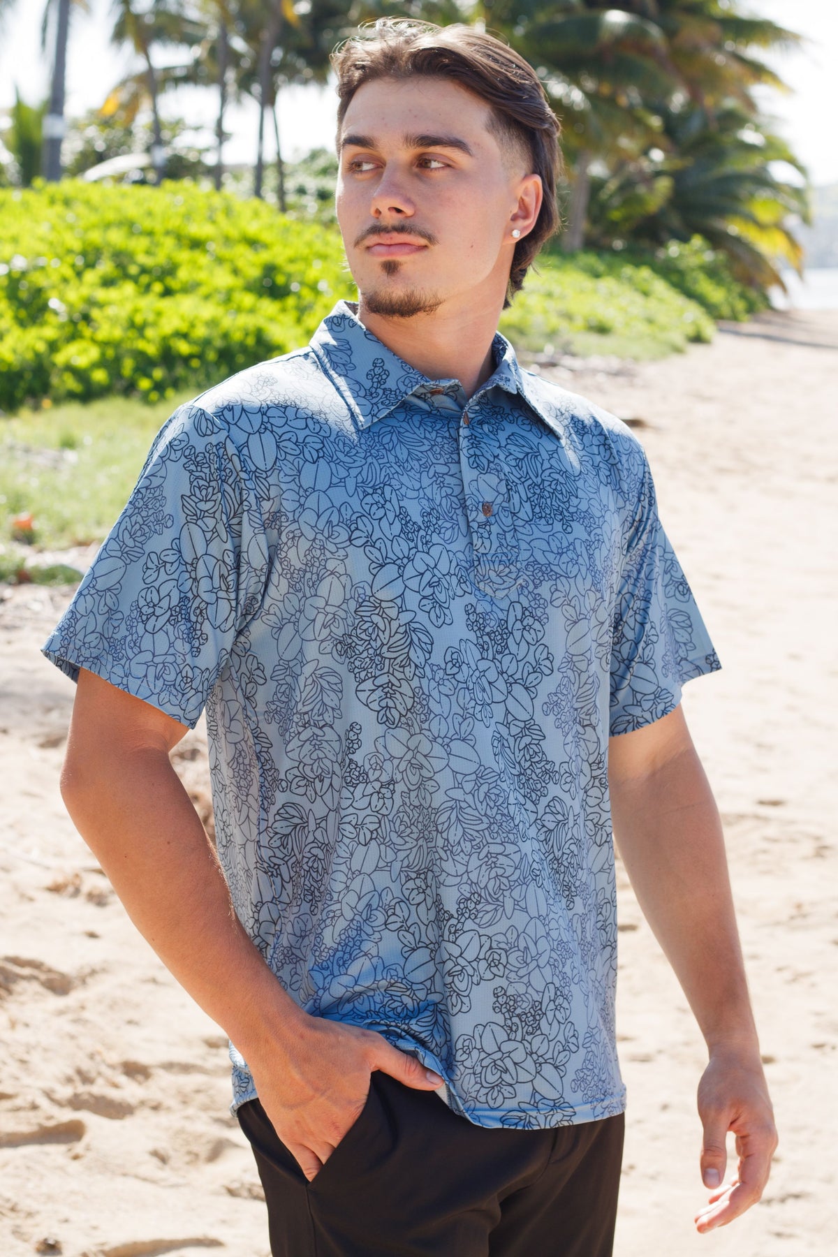 Mens Active Polo Steel Blue Liko