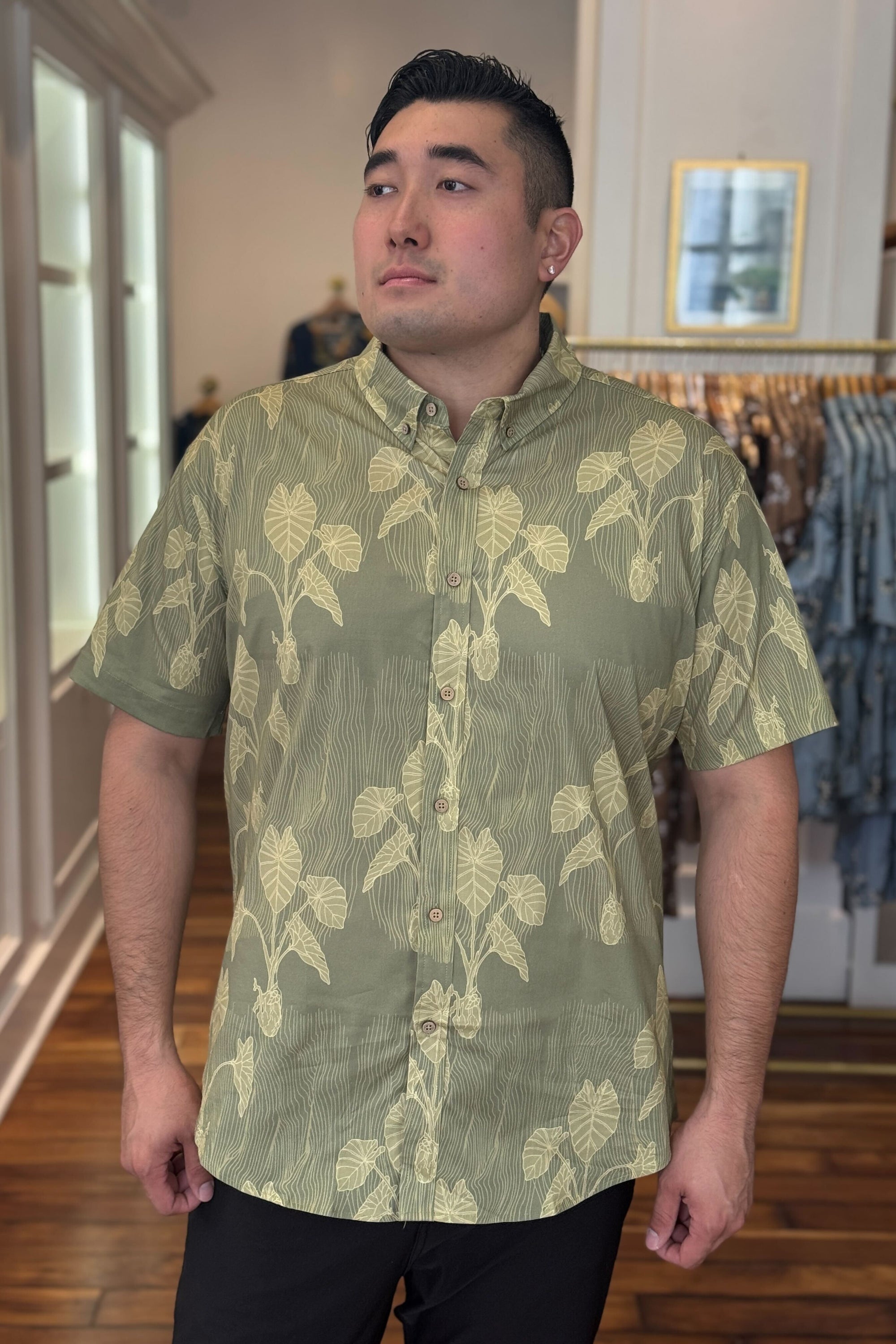Men's Aloha Shirt Olive Kalo