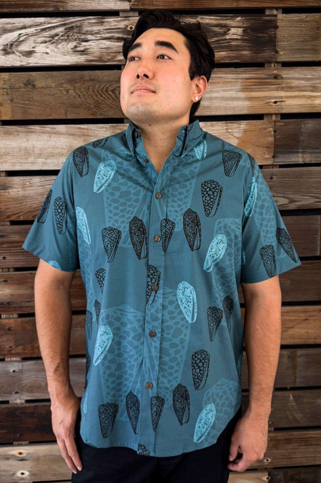 Men's Aloha Shirt in Lagoon Pūpū — Front View | Kahulaleʻa