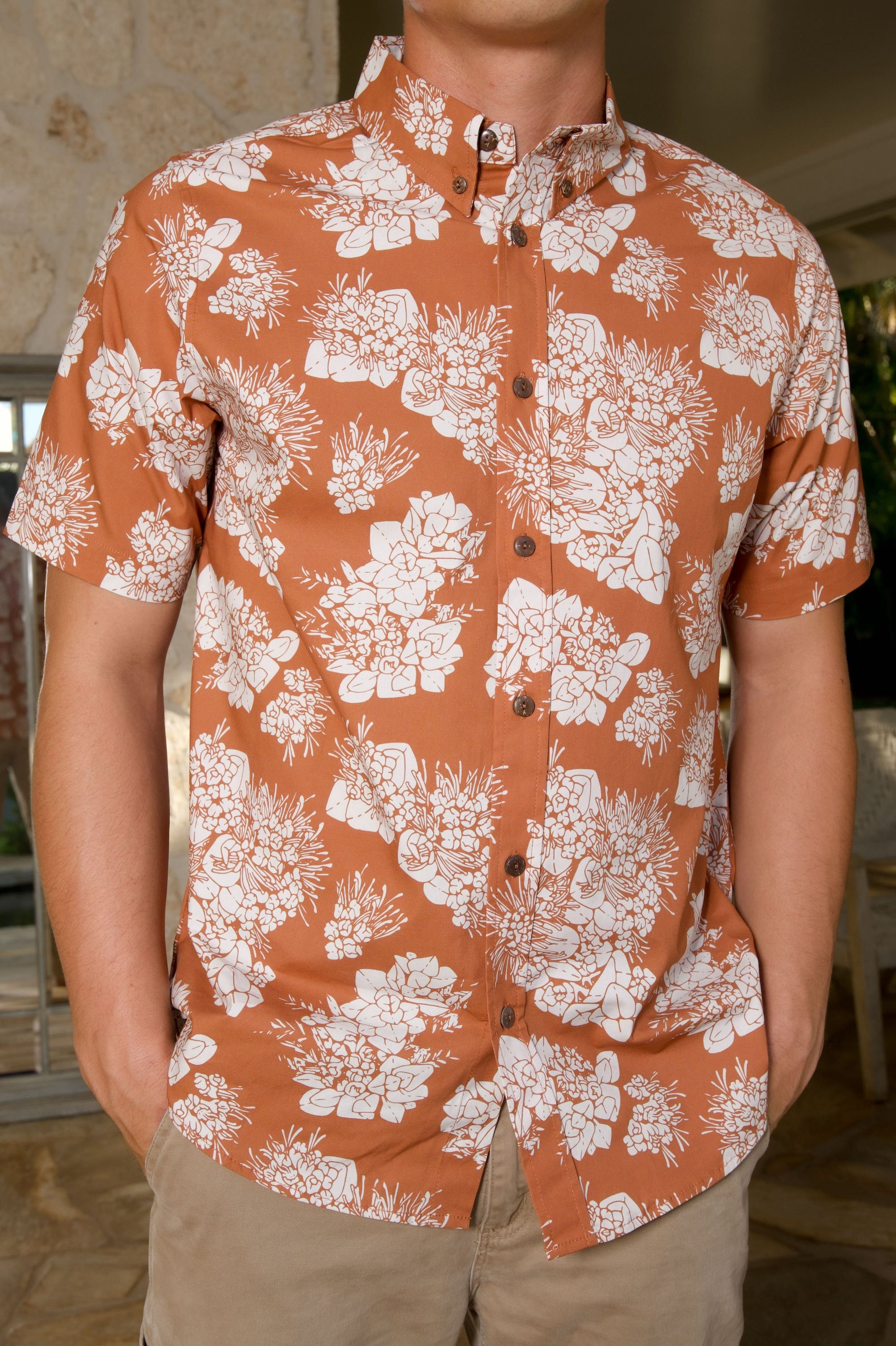 Men's Aloha Shirt Rust Lehua Nui
