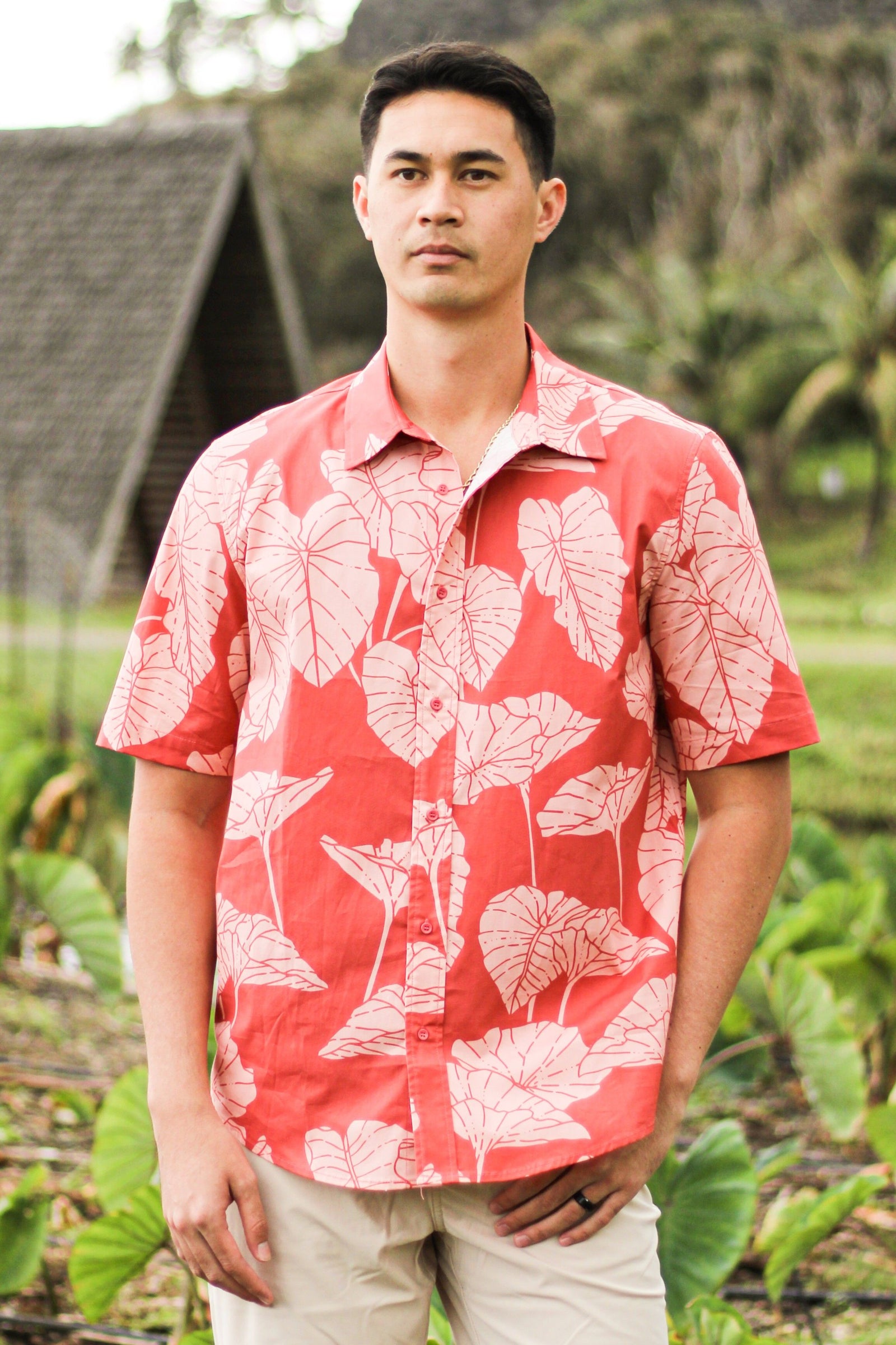 Men's Aloha Shirt Tangerine Lauloa Ke‘oke‘o Kalo