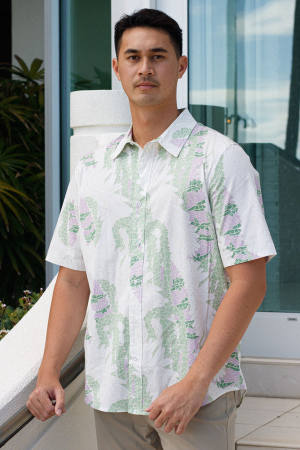 Men's Aloha Shirt White Lei Kahōkū Print | Kahulaleʻa