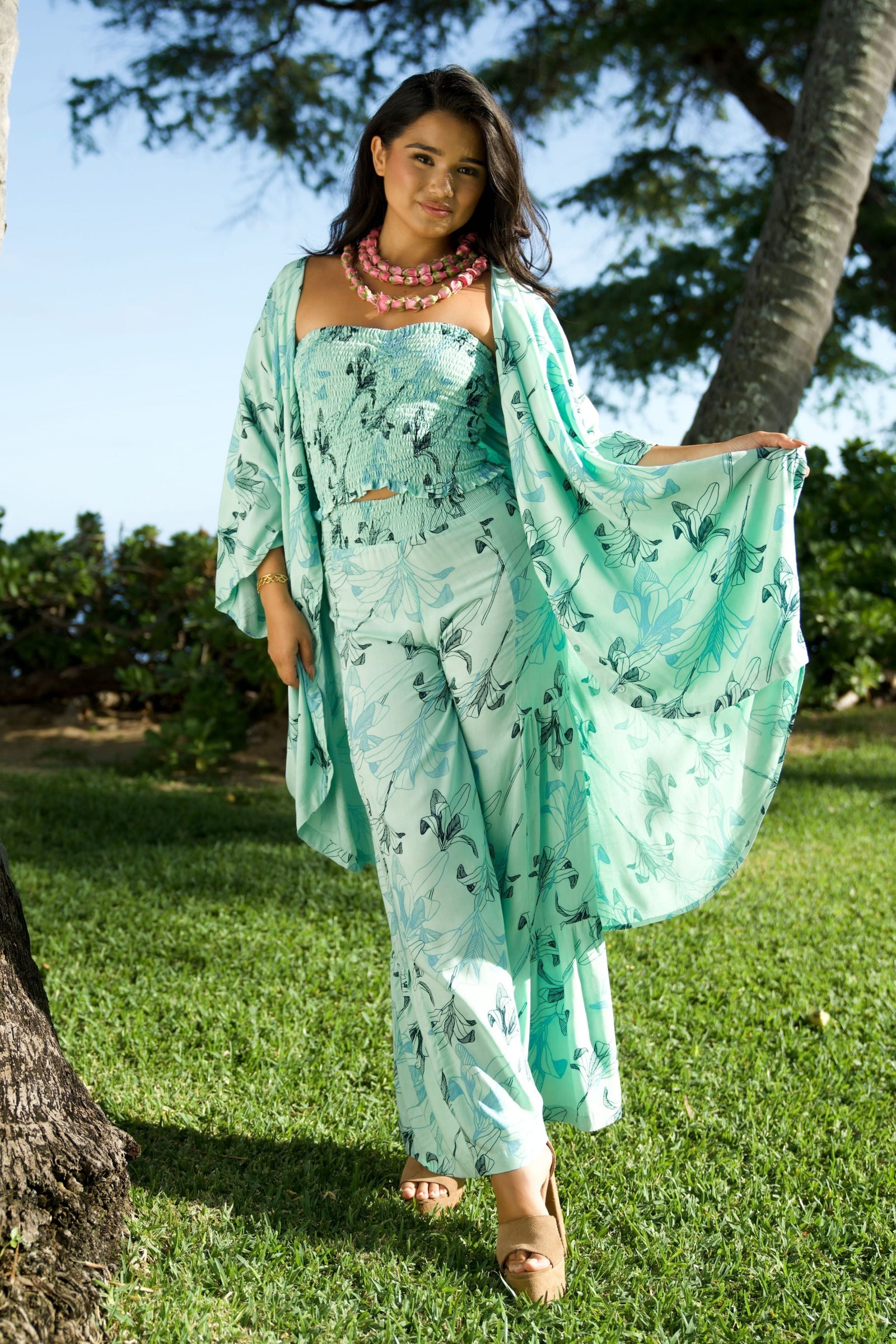 Caftan Kiani Aqua Tūtū’s Ti Leaf
