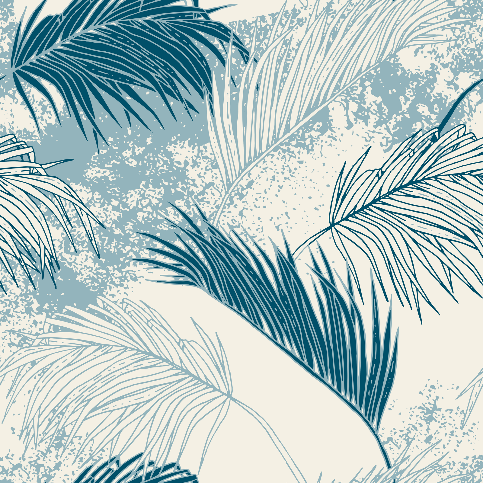 Section of Puna Niu print in blue on white. 