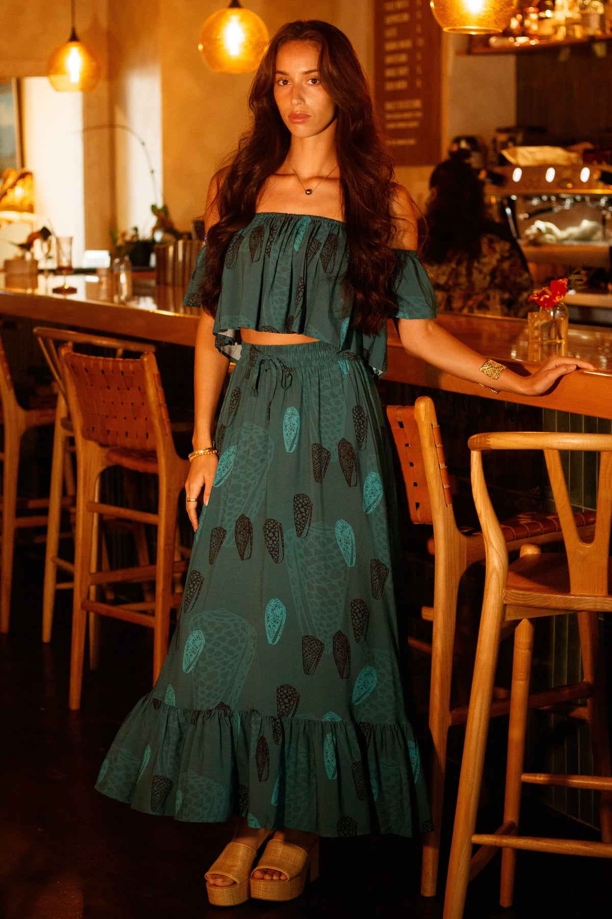 Top Nainoa in Lagoon Pūpū — Front View, worn with the Skirt Nainoa | Kahulaleʻa