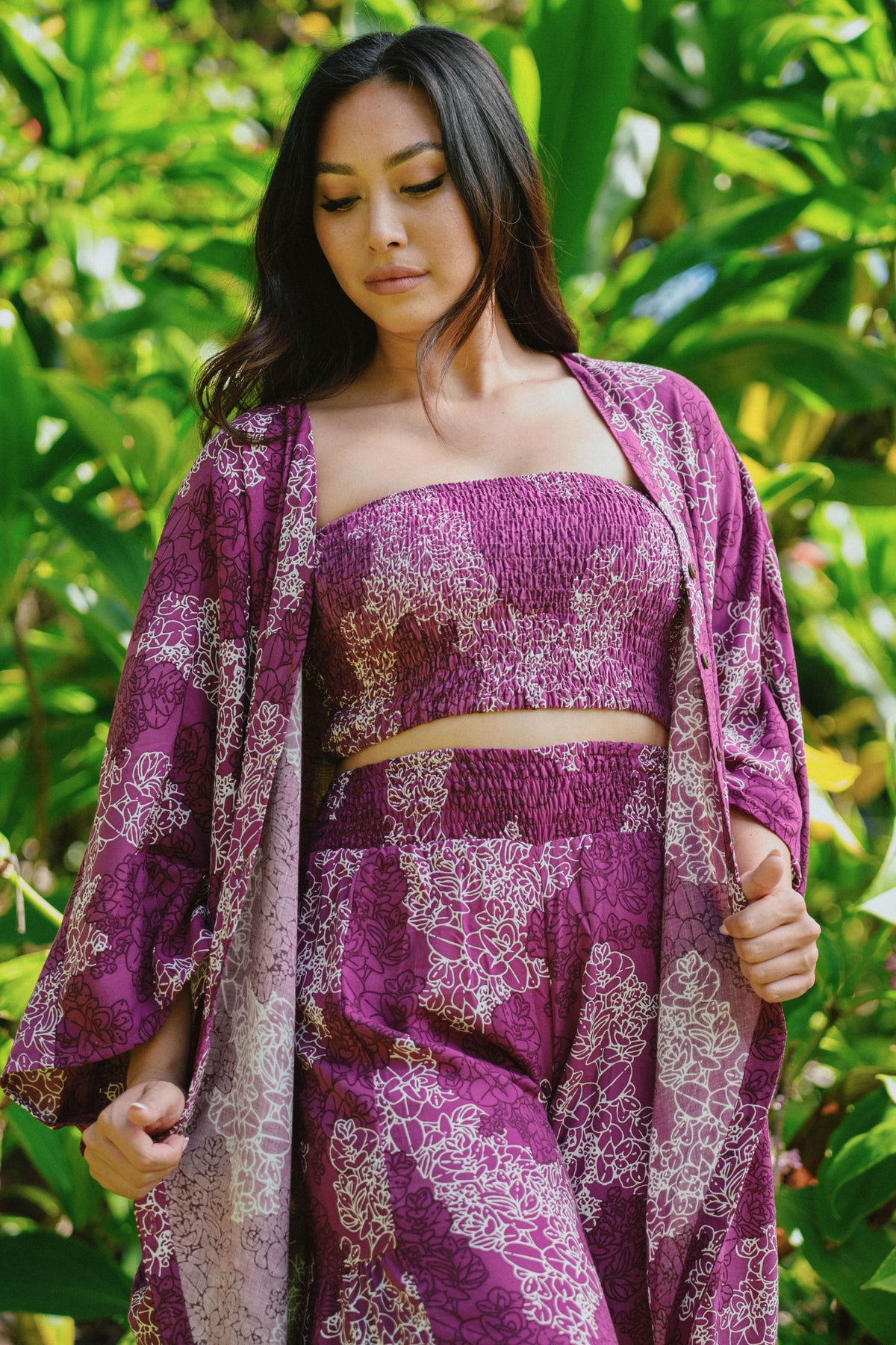 Smocked Bandeau Top Leila in Orchid Liko — Close-Up, smocking detail | Kahulaleʻa