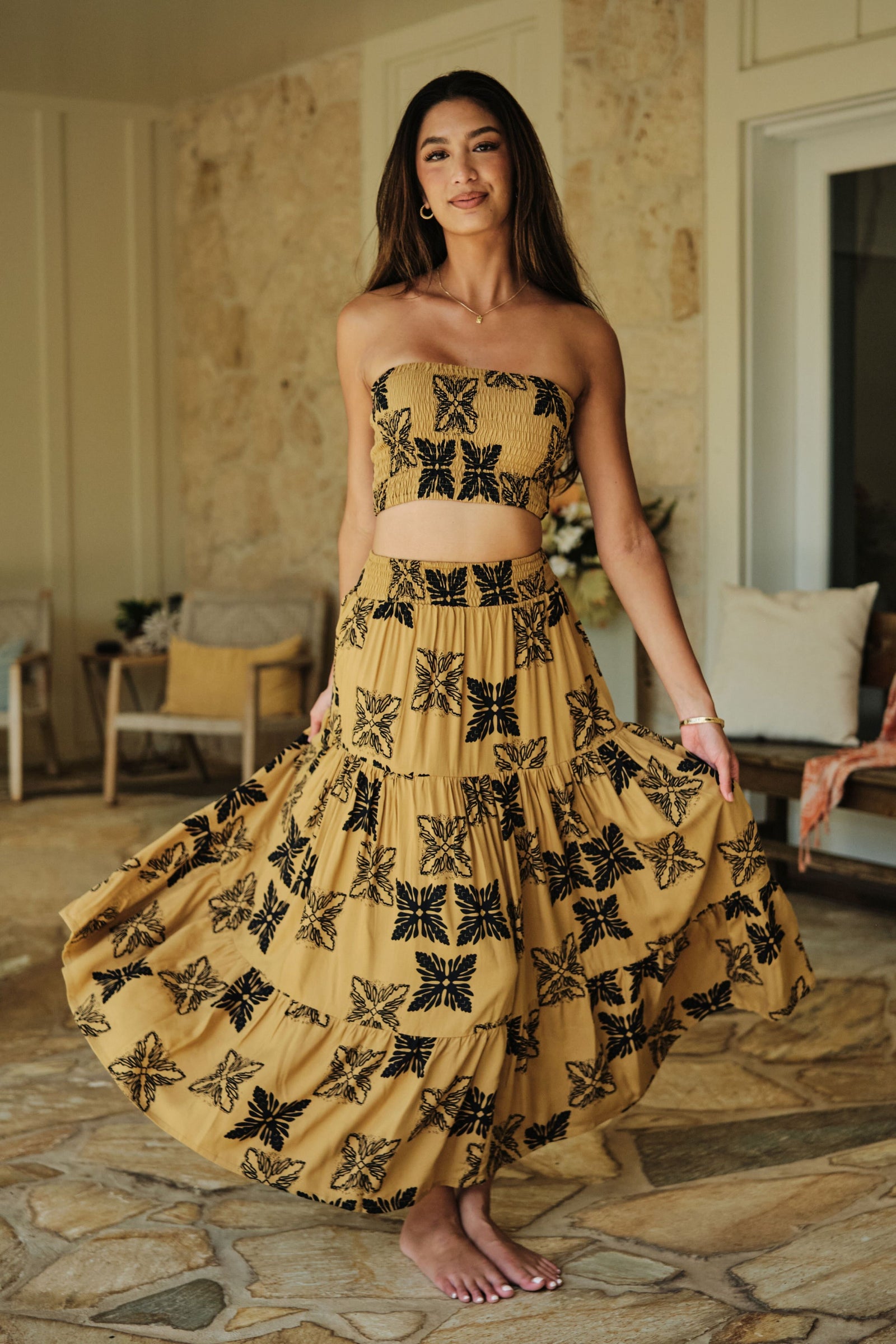 Smocked Bandeau Top Leila Dijon Tūtū's Quilt