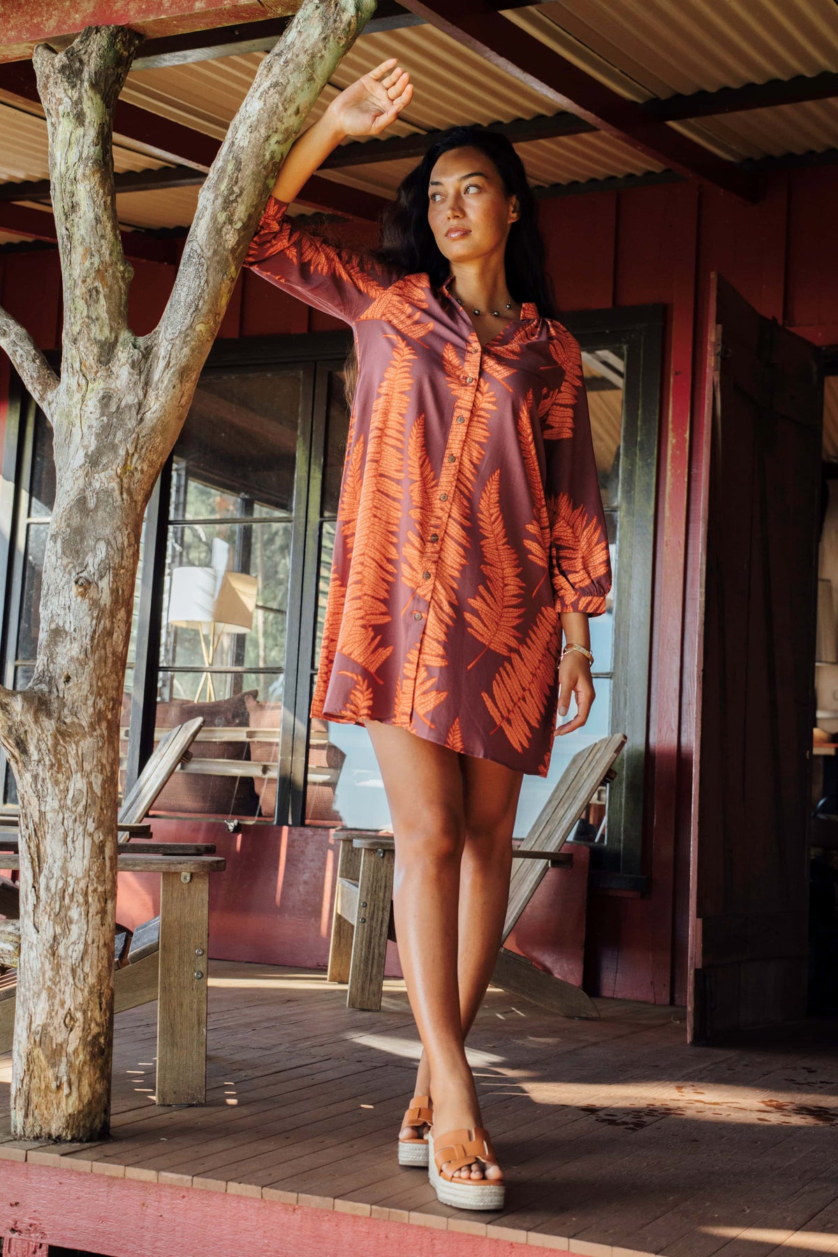 Dress Lanikai in Ember Glow Kupukupu — Front View | Kahulaleʻa