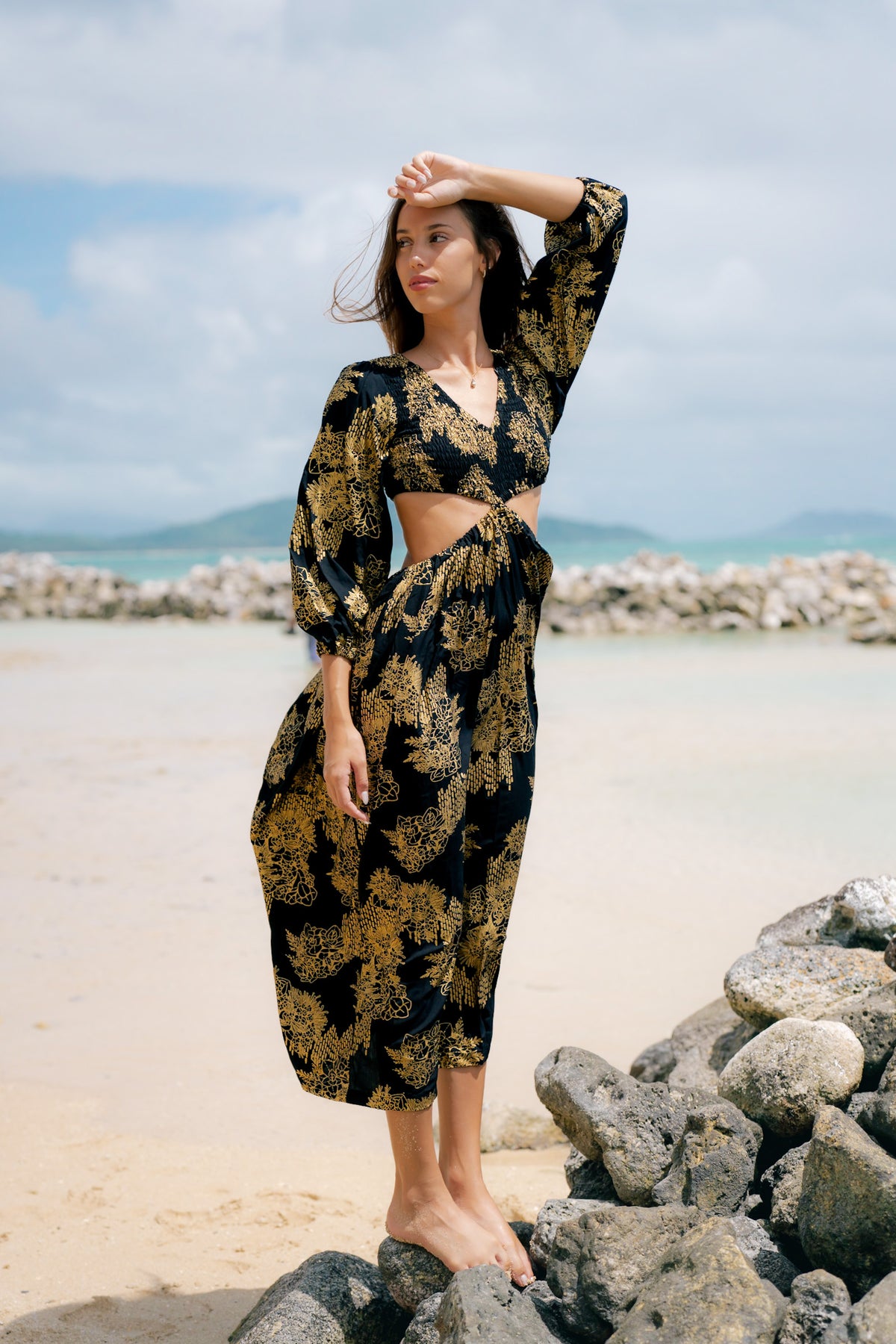Dress Mika Blk Gold Ka Ua Moaniani Lehua O Puna