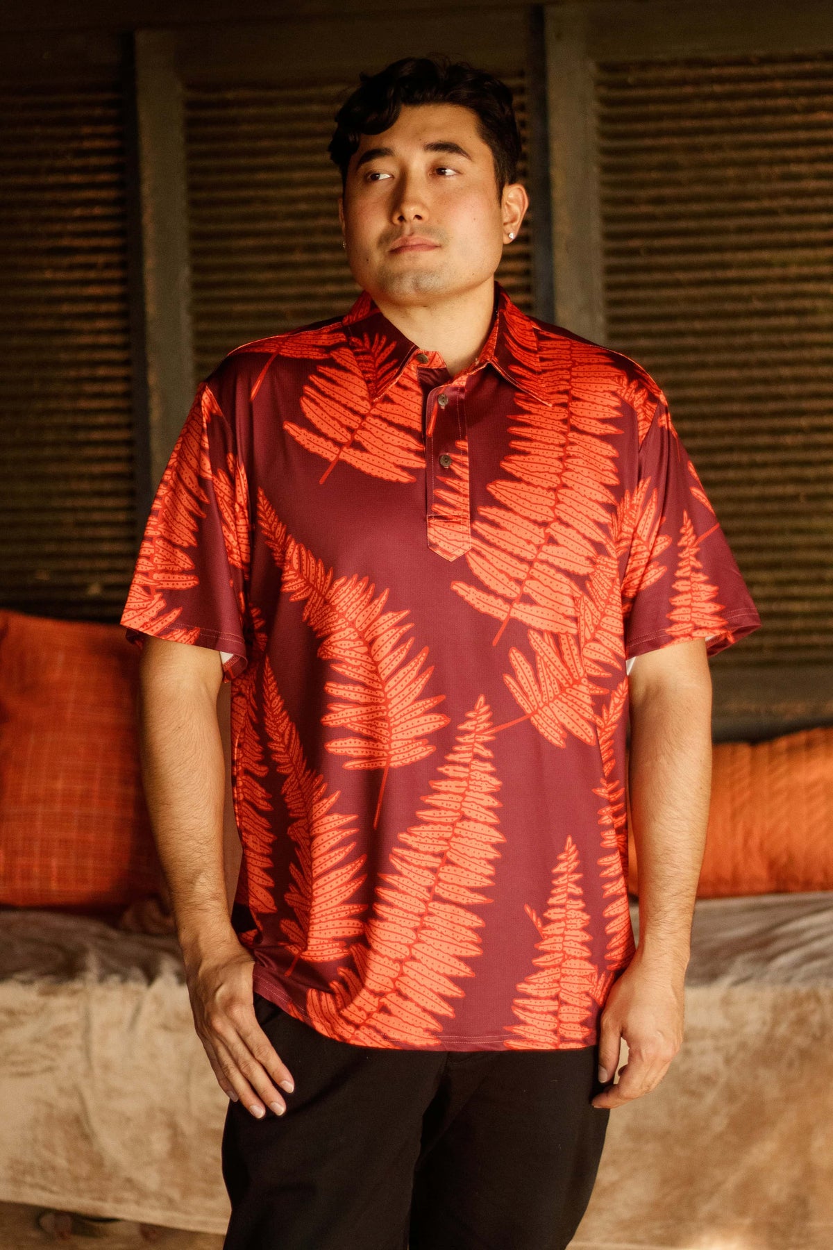 Men's Active Polo in Ember Glow Kupukupu — Front View | Kahulaleʻa