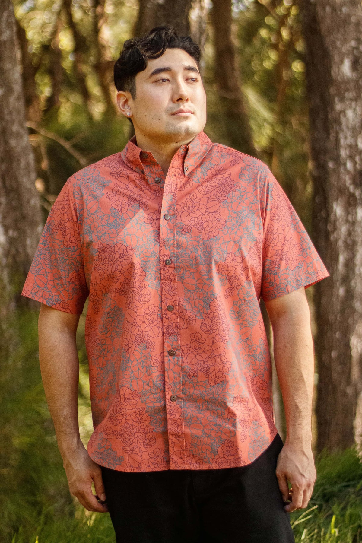 Men's Aloha Shirt Pōhaku in Coral Tide Liko — Front View | Kahulaleʻa